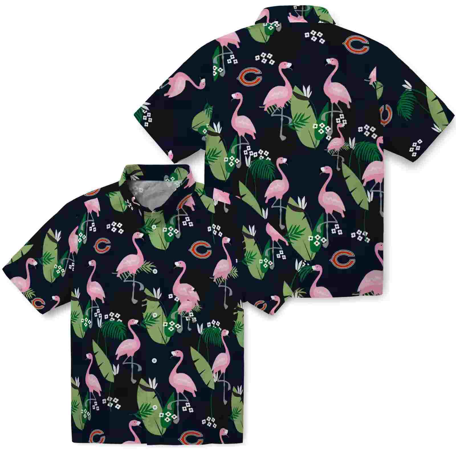 chicago bears flamingo leaf motif blue hawaiian shirt high quality