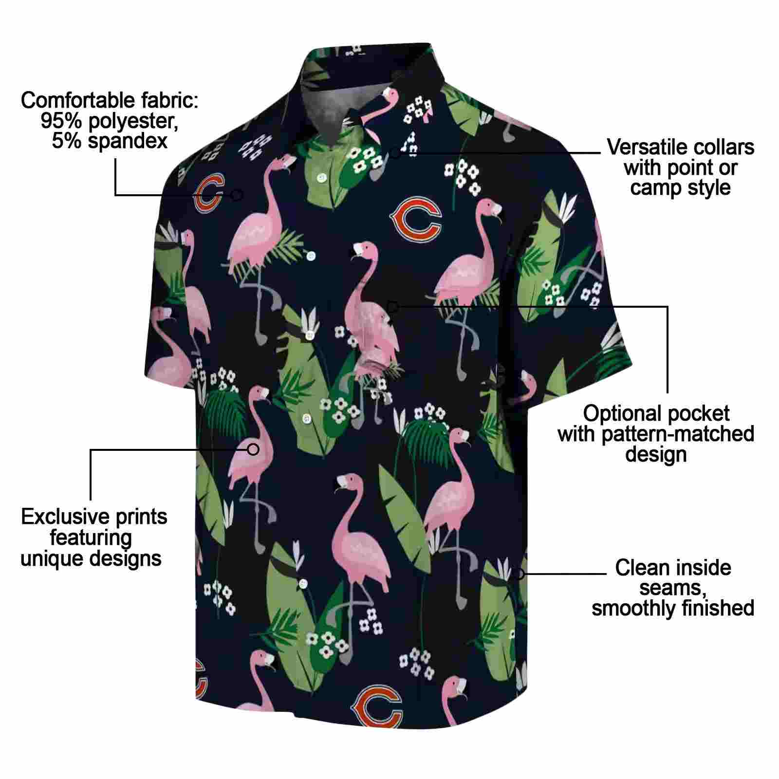 chicago bears flamingo leaf motif blue hawaiian shirt new arrival