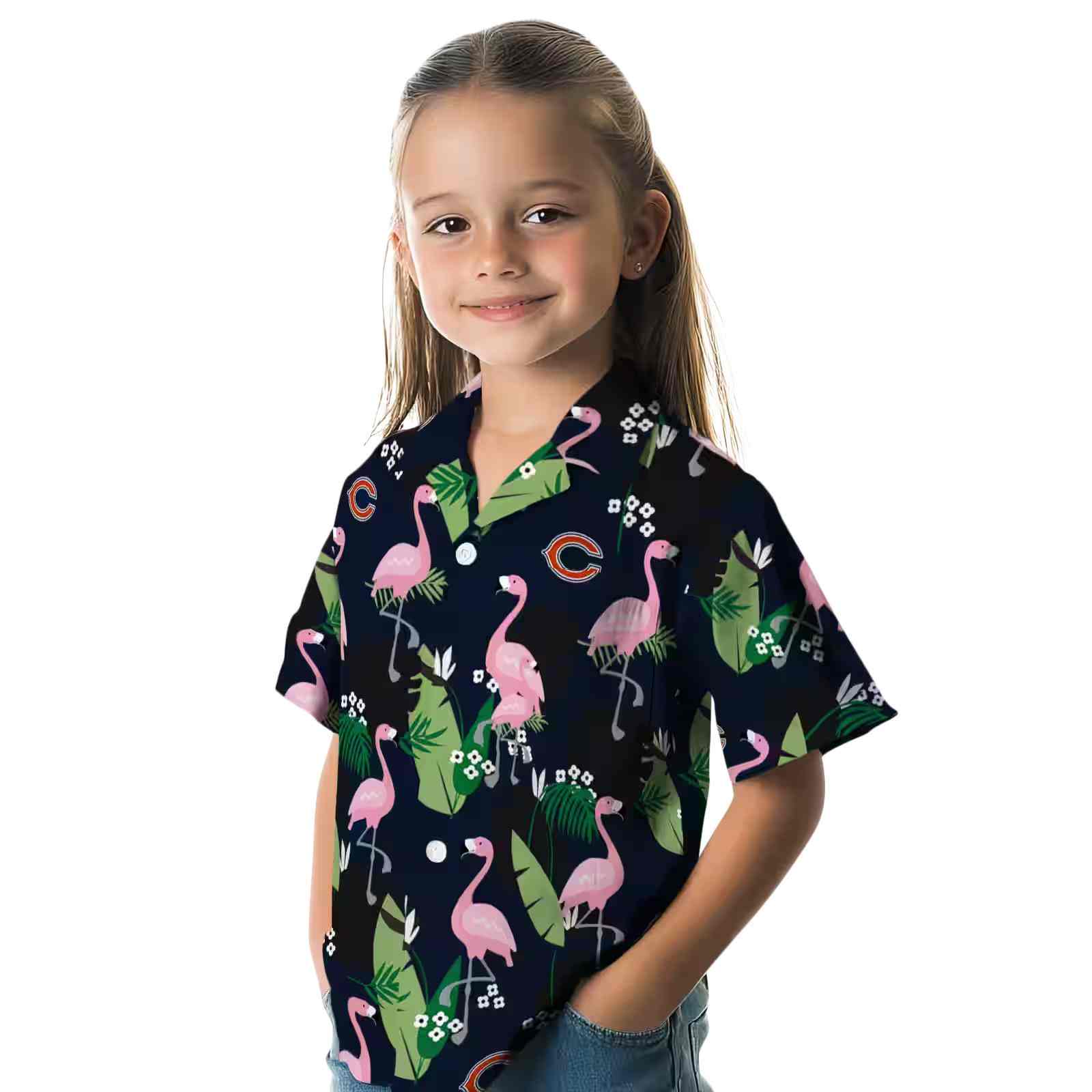 chicago bears flamingo leaf motif blue hawaiian shirt premium grade