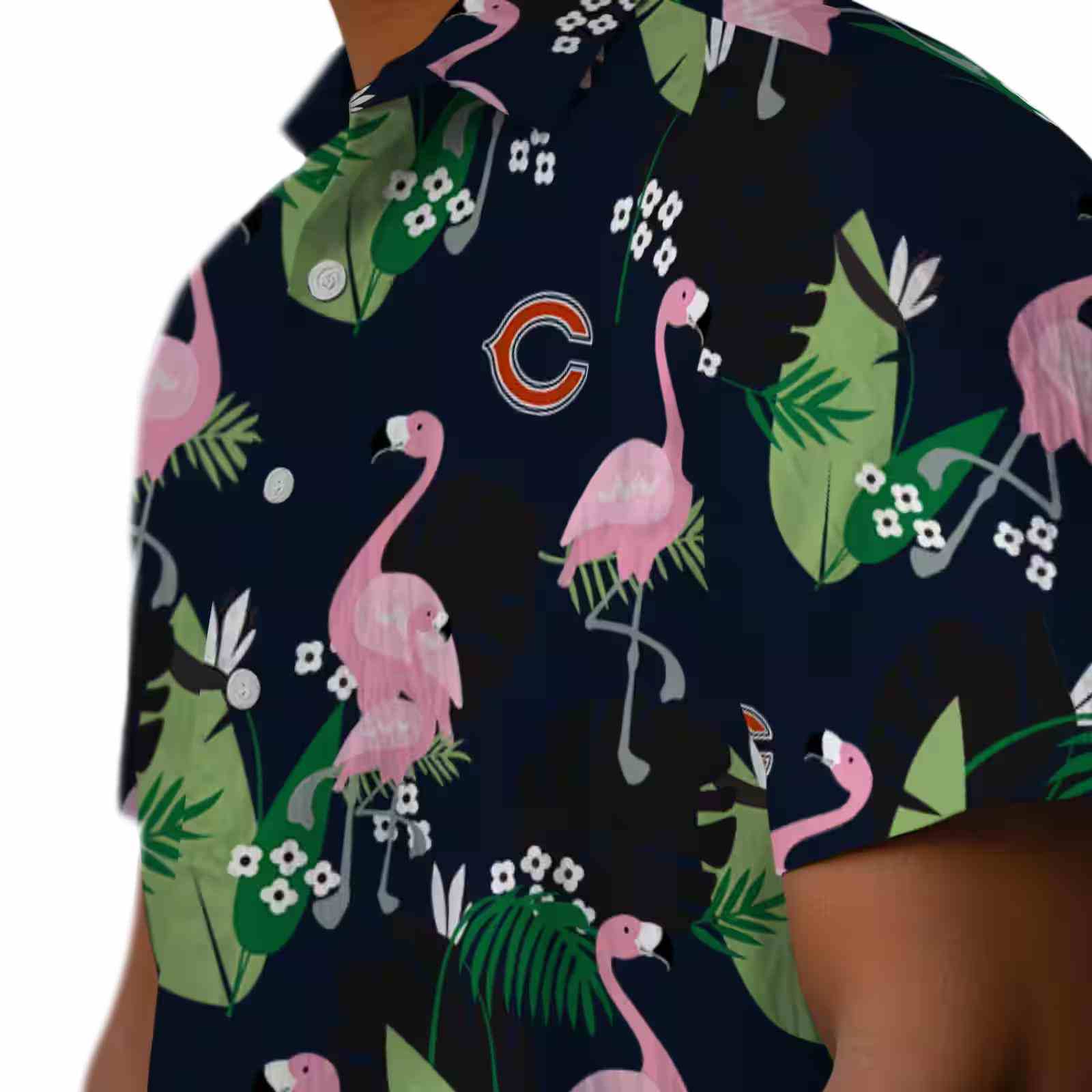 chicago bears flamingo leaf motif blue hawaiian shirt trendy