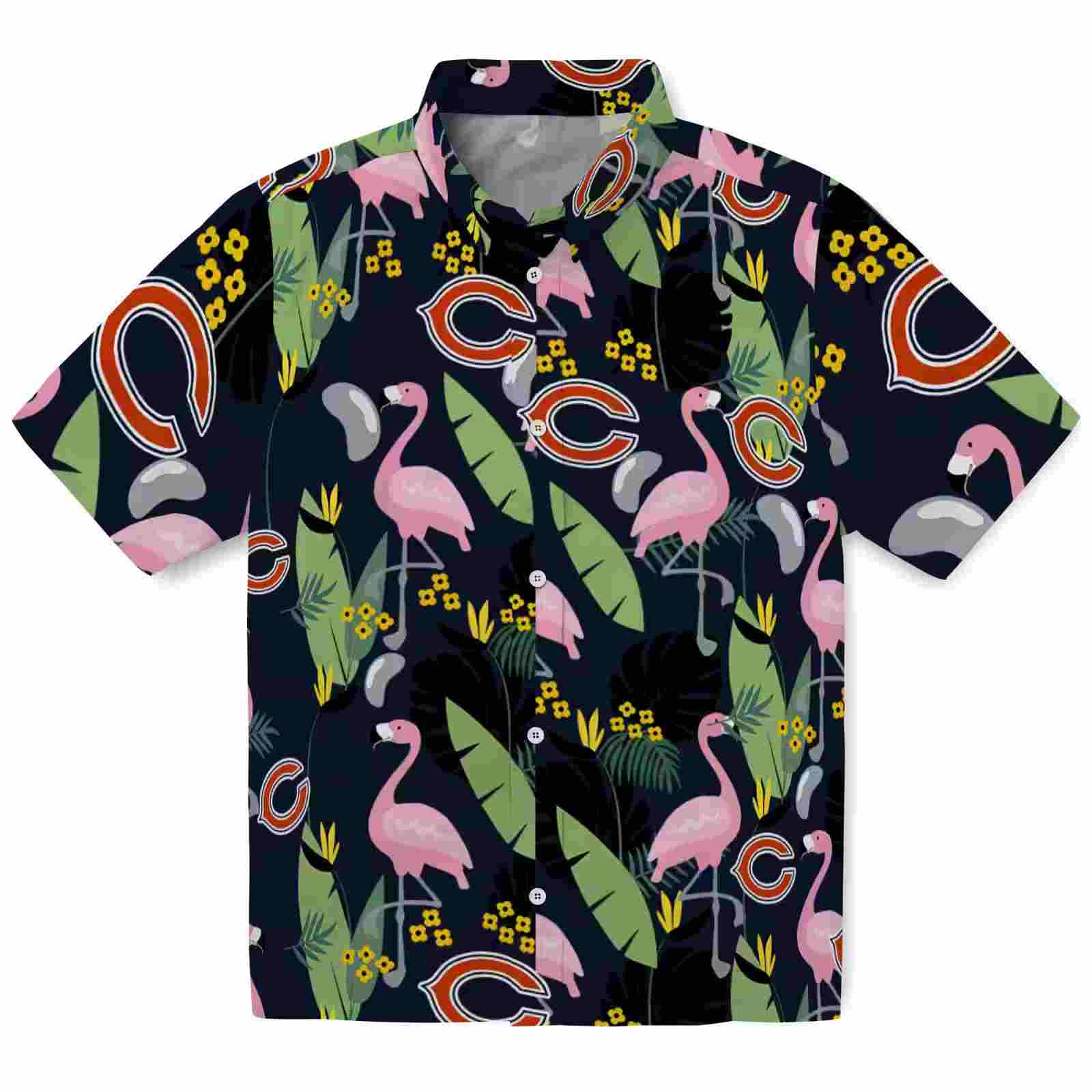 Chicago Bears Flamingo Leaves Blue Hawaiian Shirt