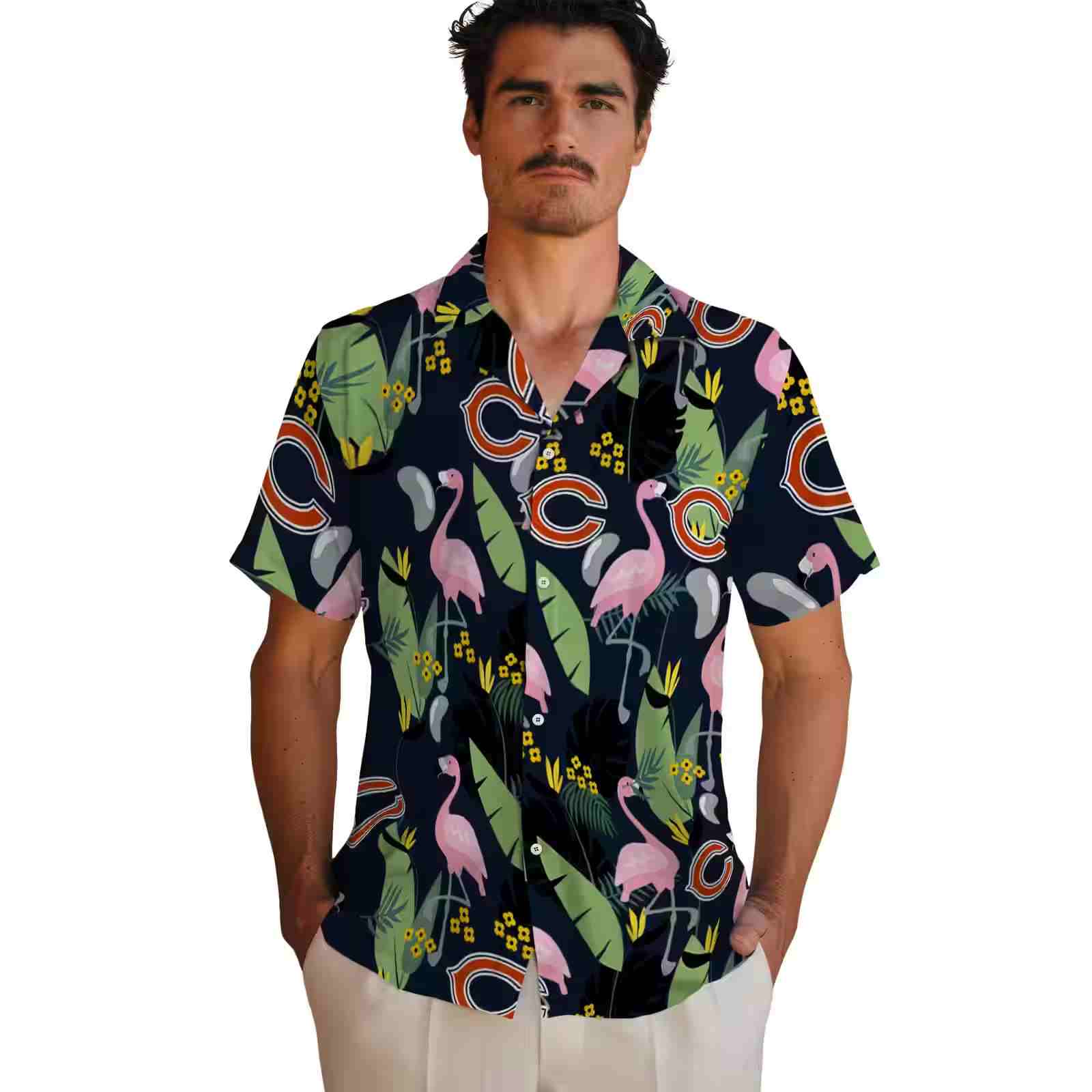 chicago bears flamingo leaves blue hawaiian shirt fashion forward