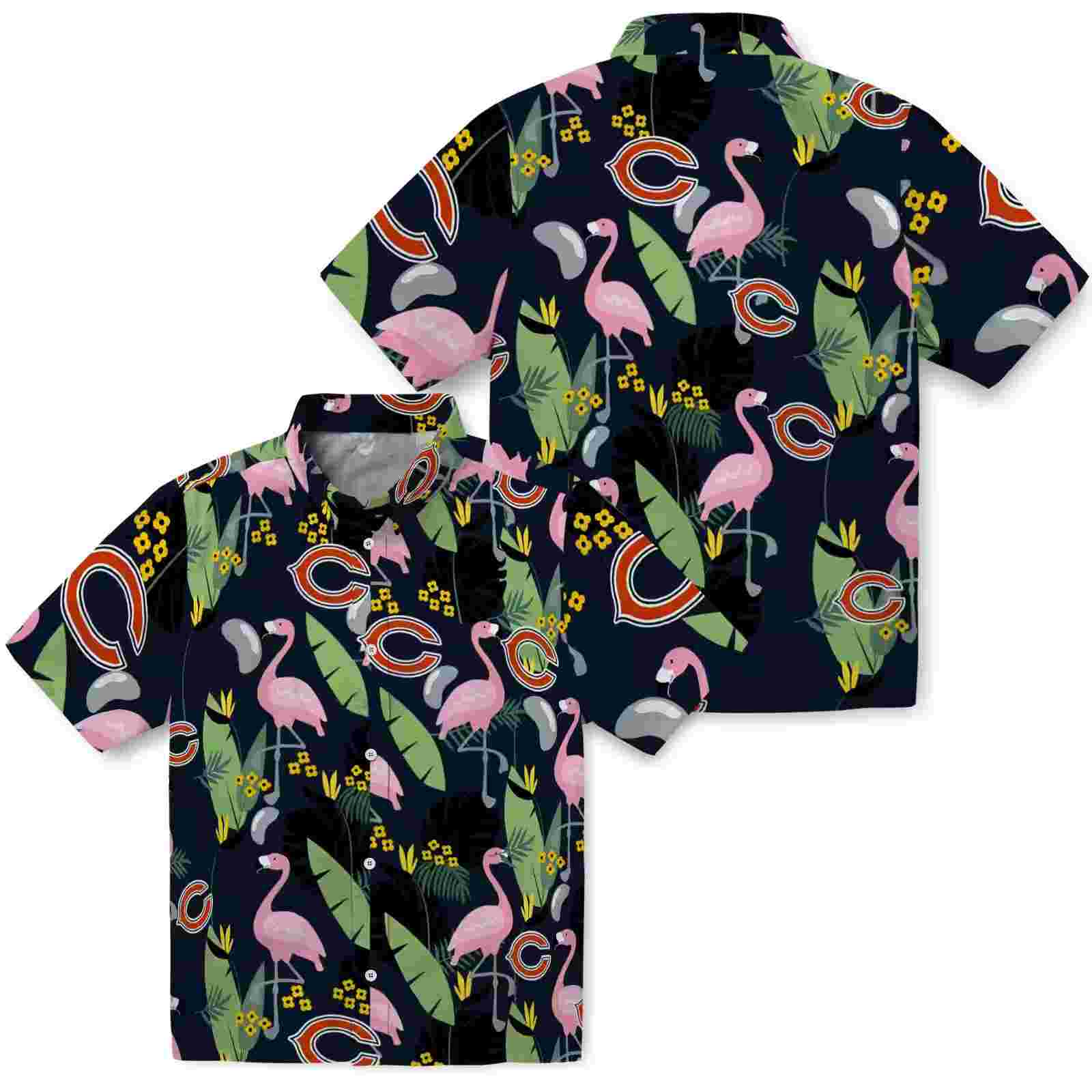 chicago bears flamingo leaves blue hawaiian shirt high quality