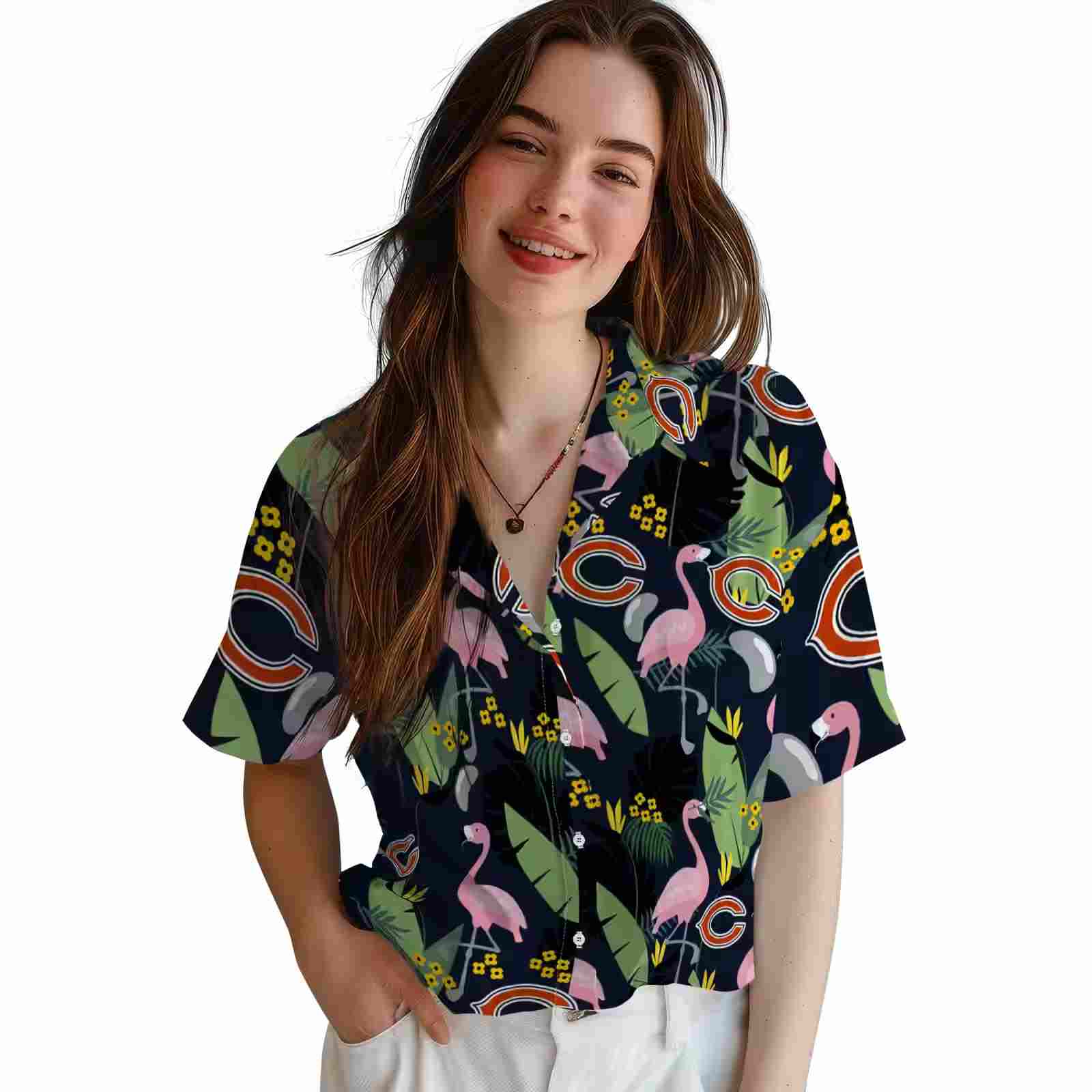 chicago bears flamingo leaves blue hawaiian shirt latest model