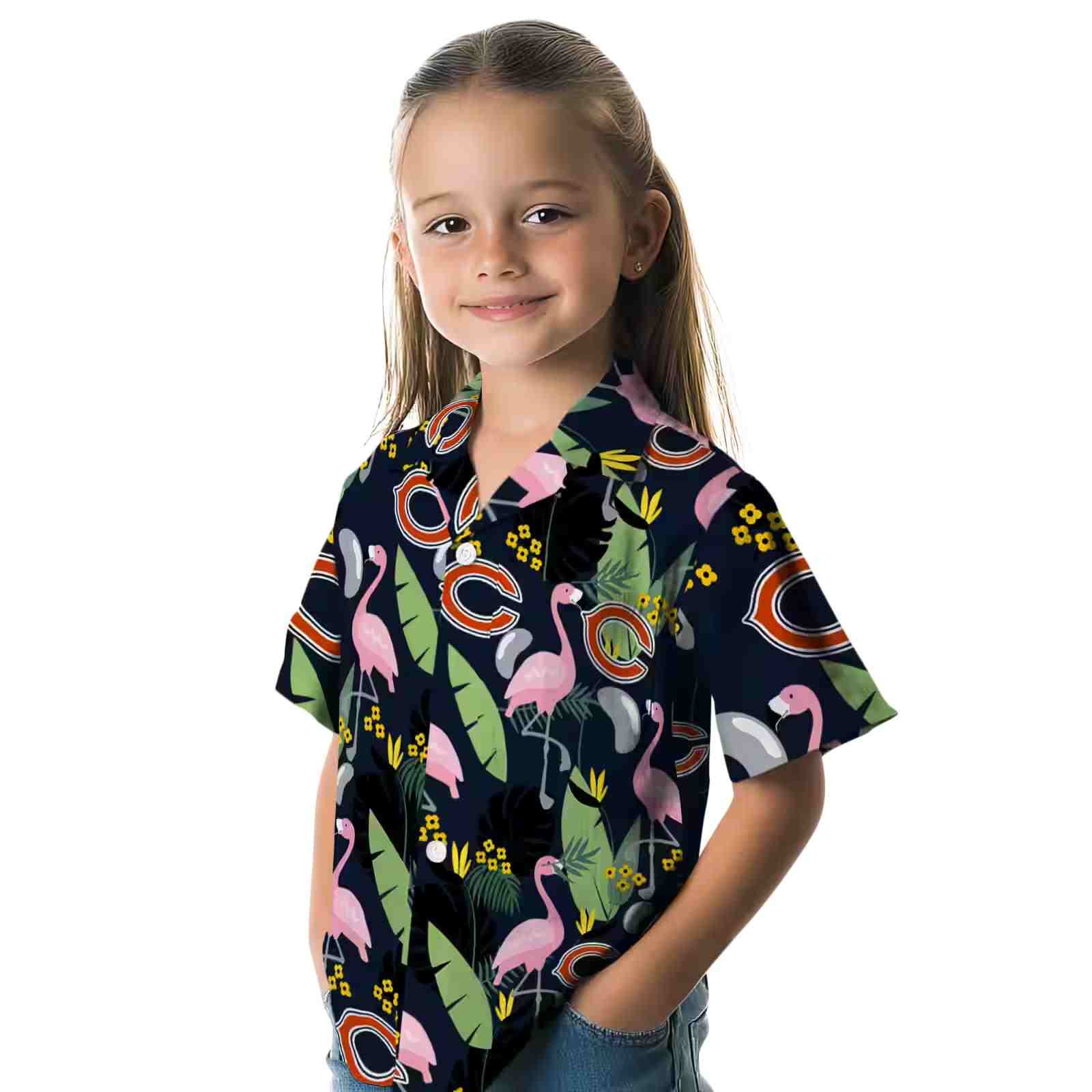 chicago bears flamingo leaves blue hawaiian shirt premium grade