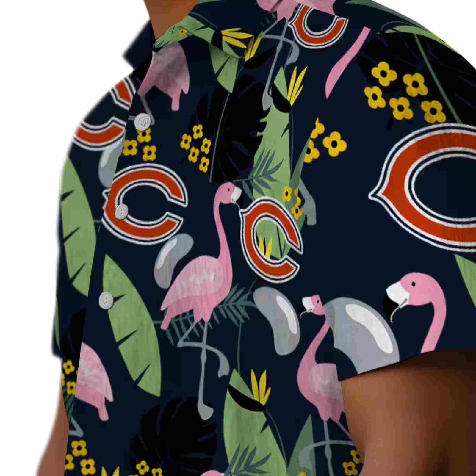 chicago bears flamingo leaves blue hawaiian shirt trendy