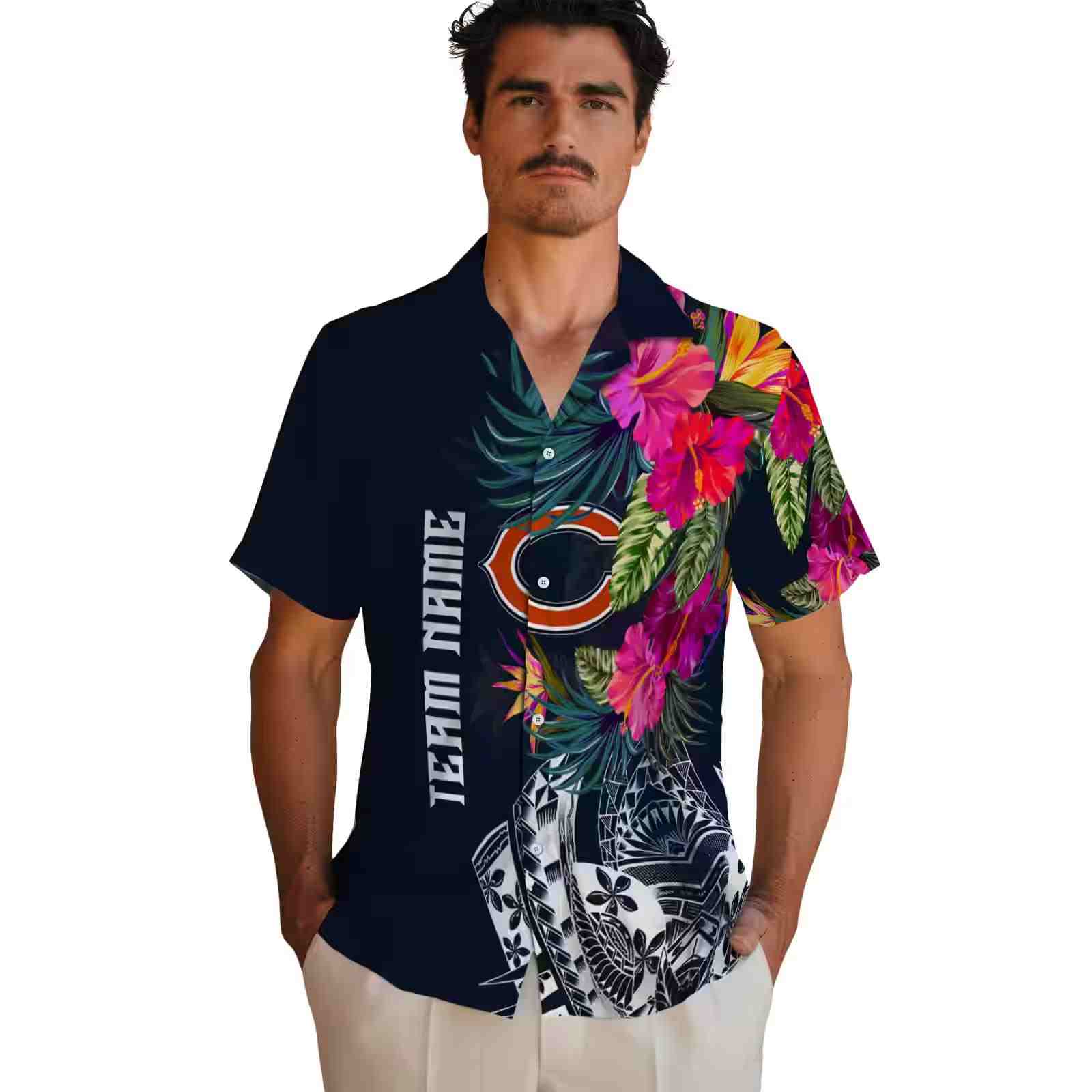 chicago bears floral polynesian blue hawaiian shirt fashion forward