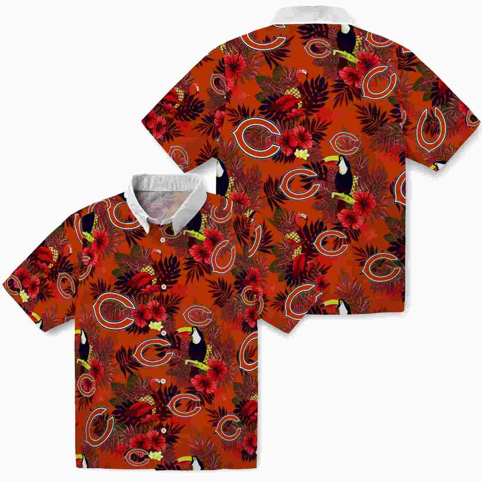 chicago bears floral toucan blue red hawaiian shirt high quality