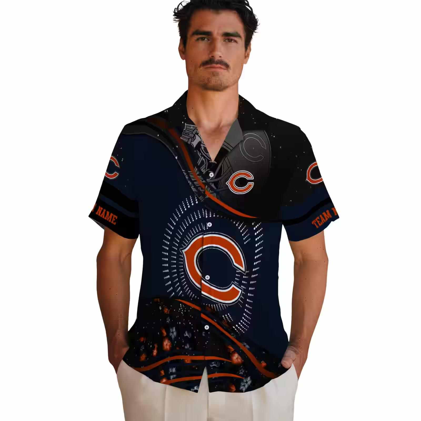 chicago bears football wave blue black hawaiian shirt fashion forward