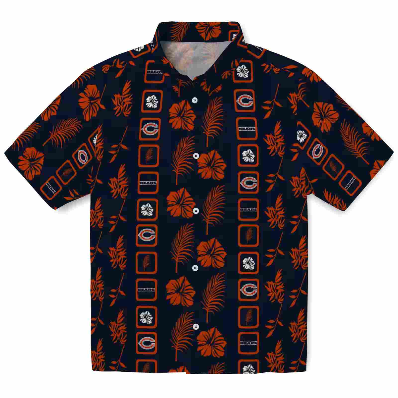 Chicago Bears Framed Floral Blue Hawaiian Shirt