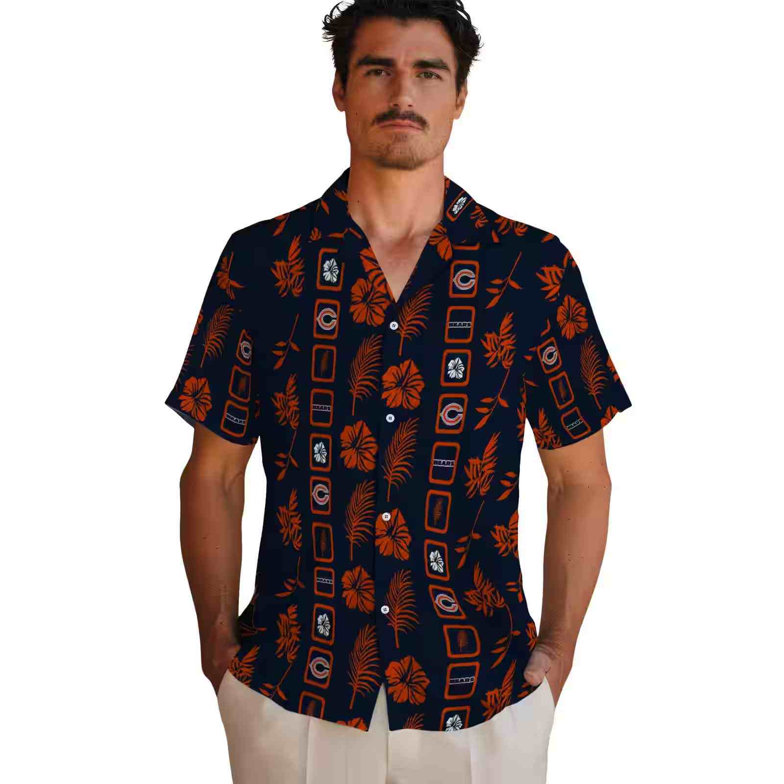 chicago bears framed floral blue hawaiian shirt fashion forward