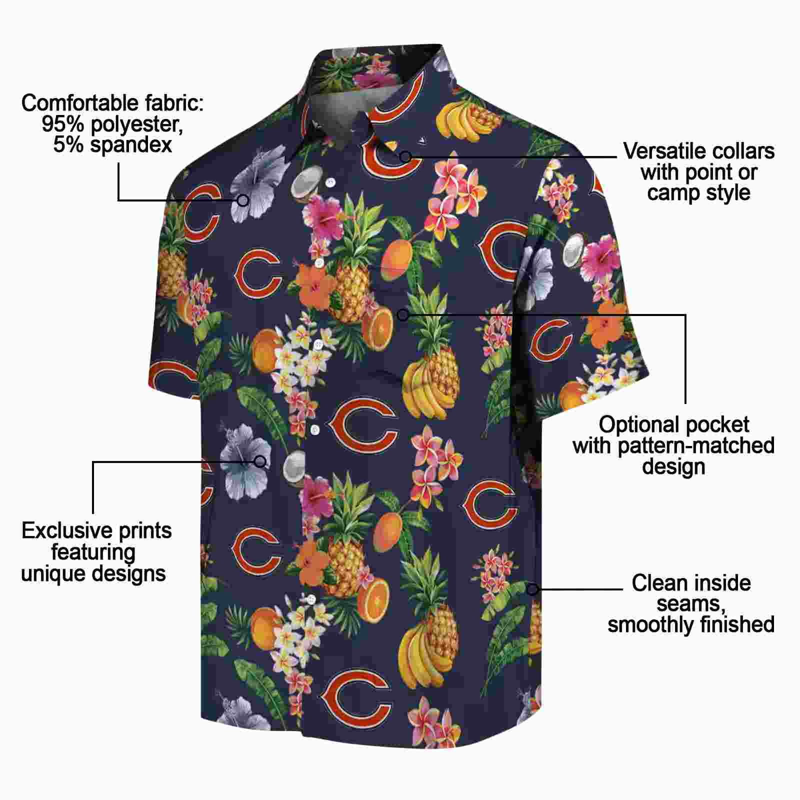 chicago bears hibiscus and fruit navy blue hawaiian shirt new arrival