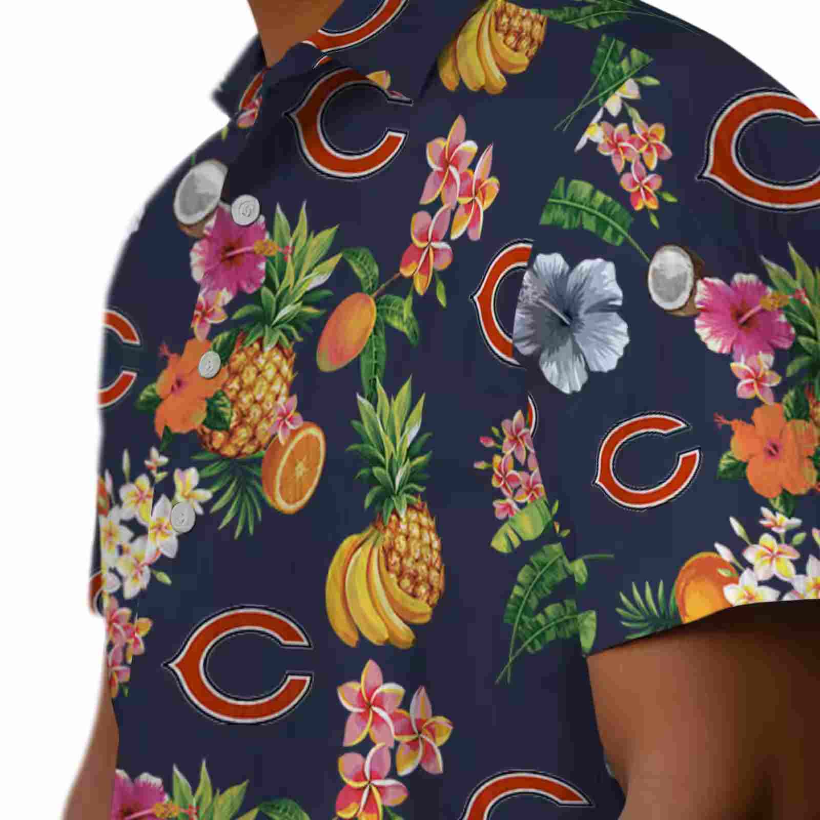 chicago bears hibiscus and fruit navy blue hawaiian shirt trendy