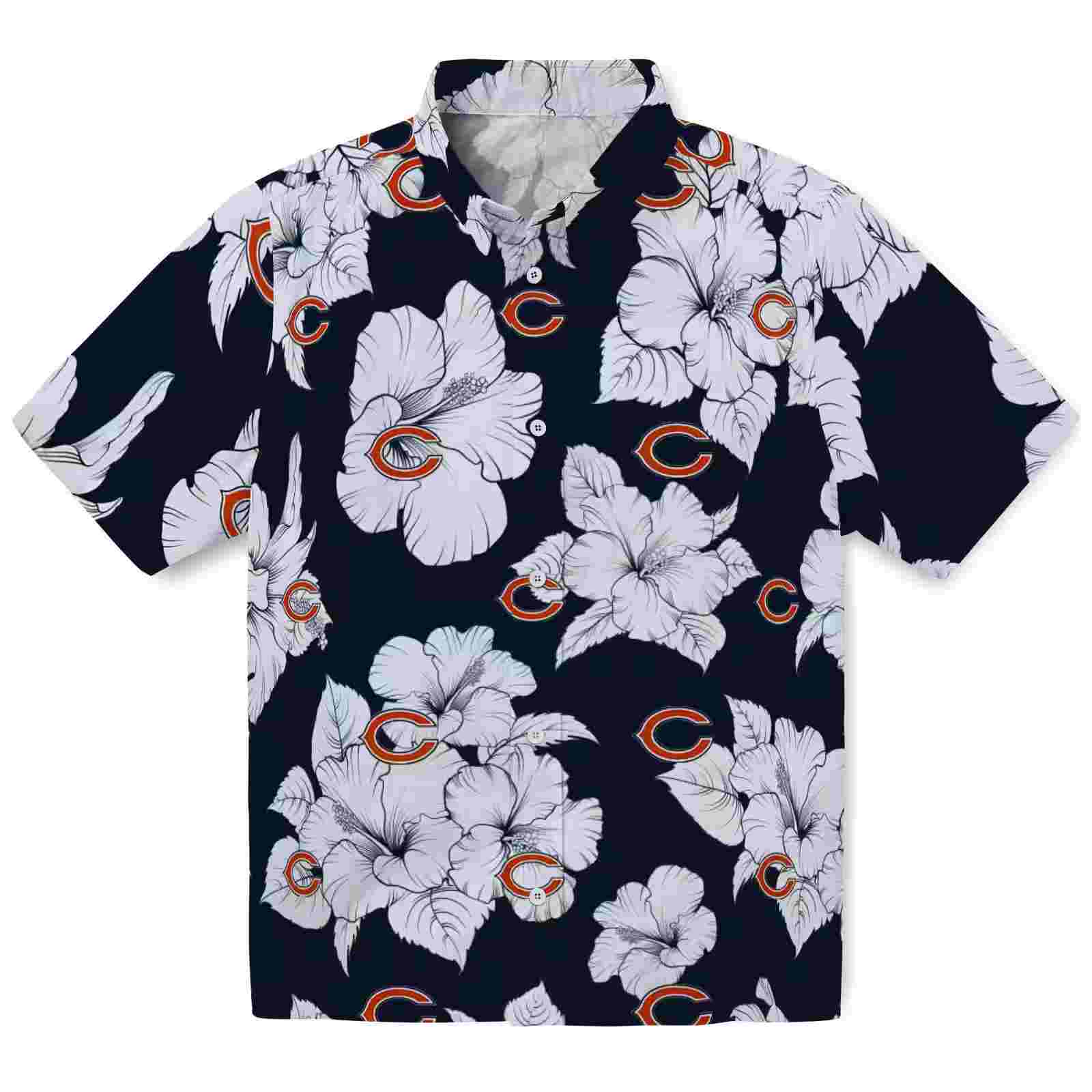 chicago bears hibiscus blooms blue white hawaiian shirt best selling