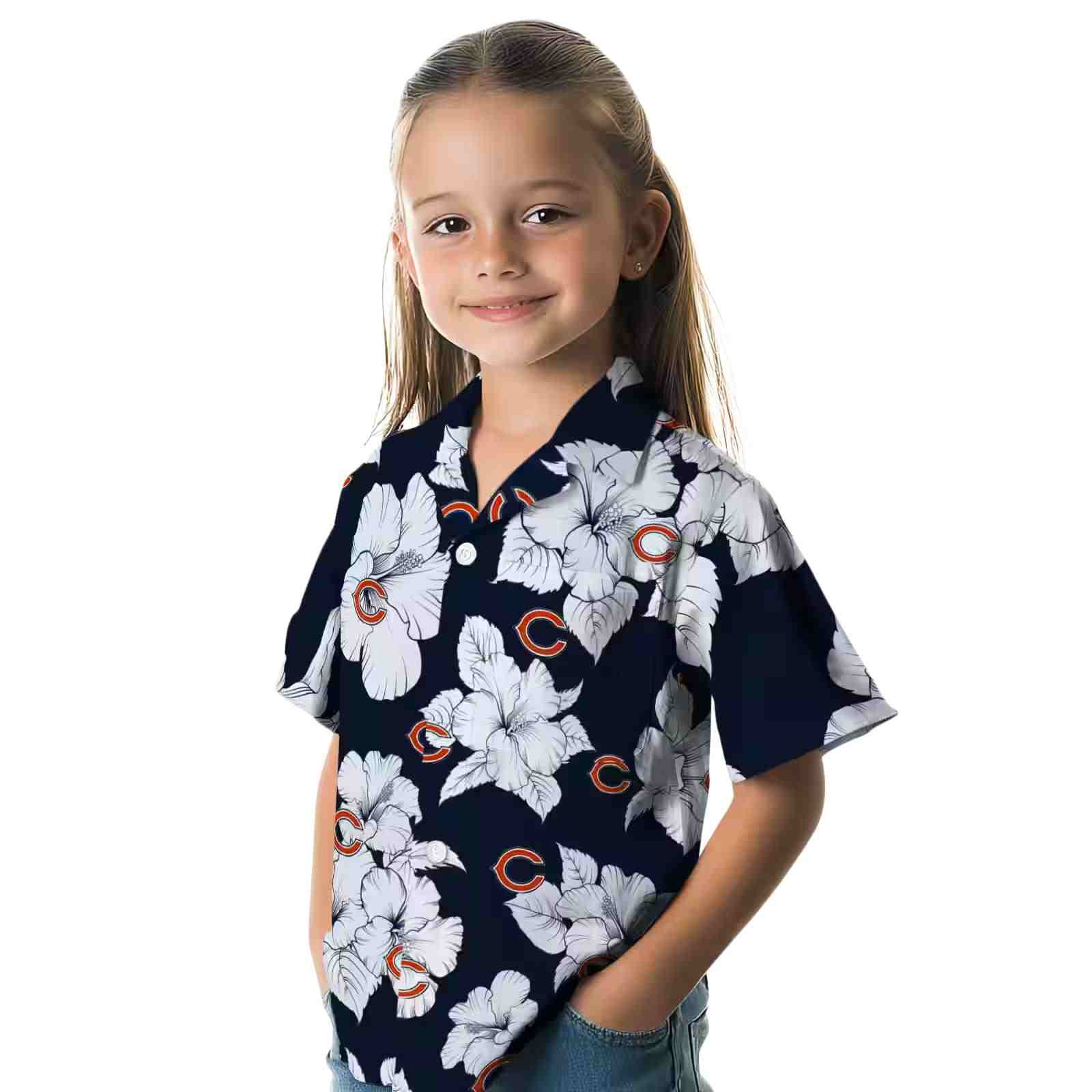 chicago bears hibiscus blooms blue white hawaiian shirt premium grade