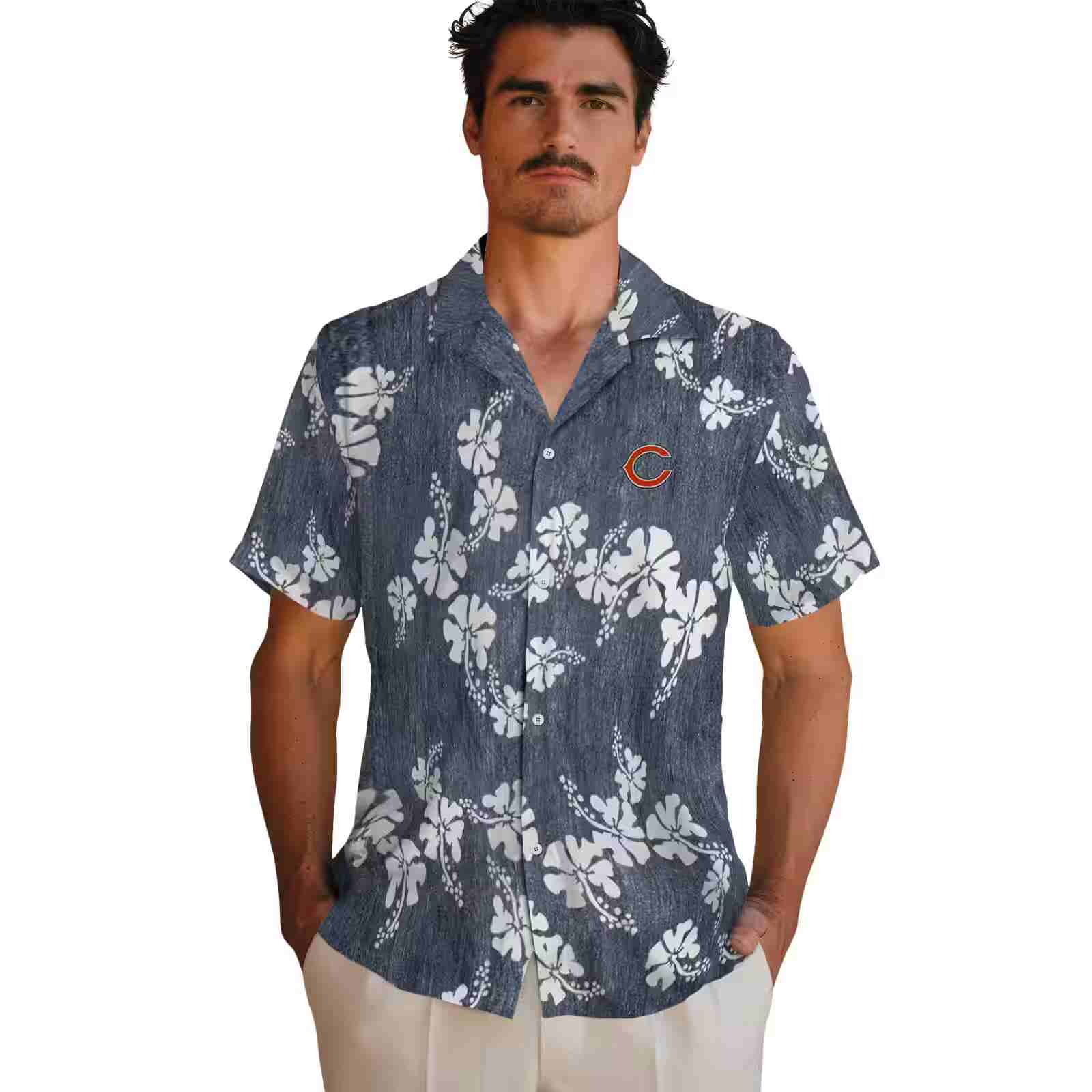 chicago bears hibiscus clusters blue hawaiian shirt fashion forward