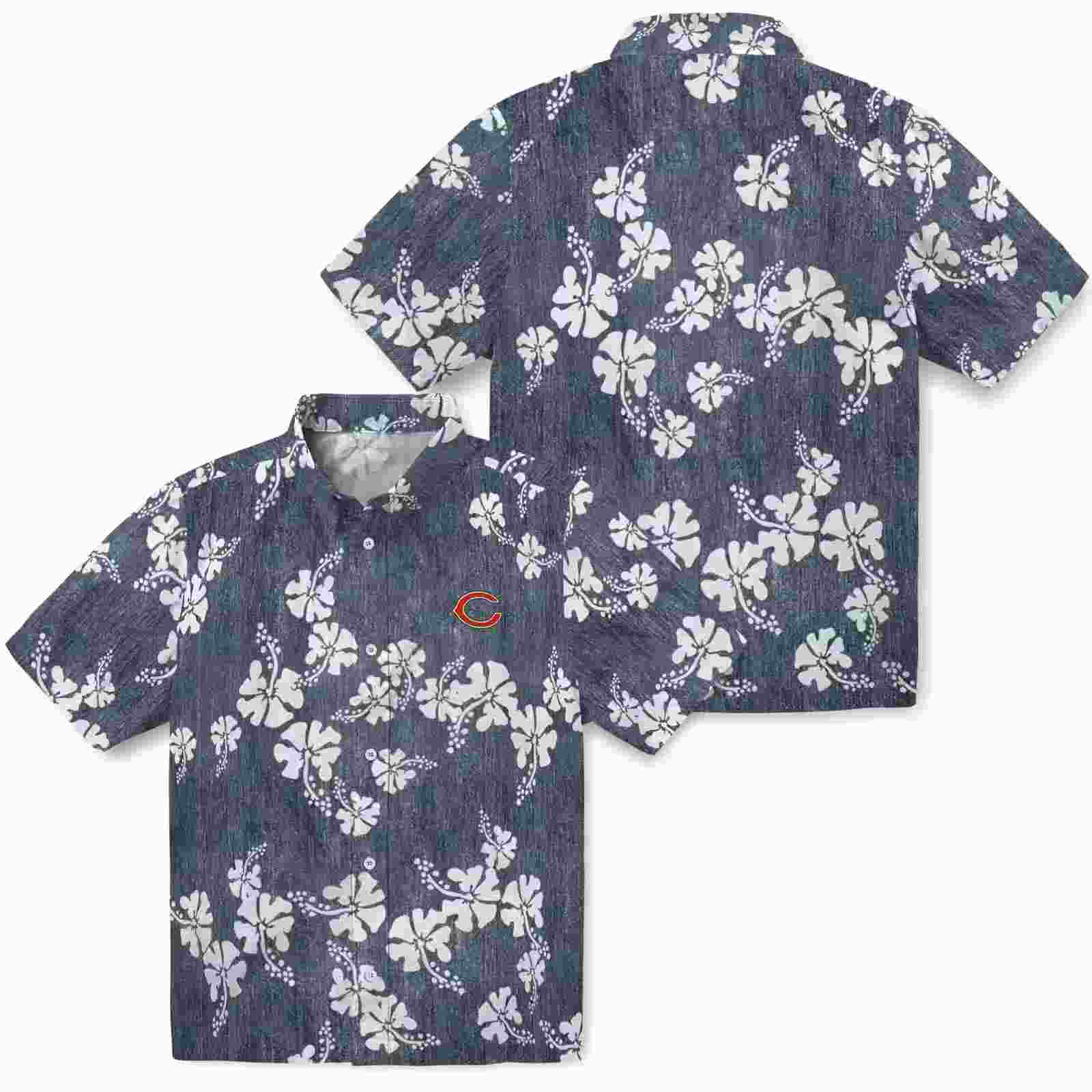 chicago bears hibiscus clusters blue hawaiian shirt high quality