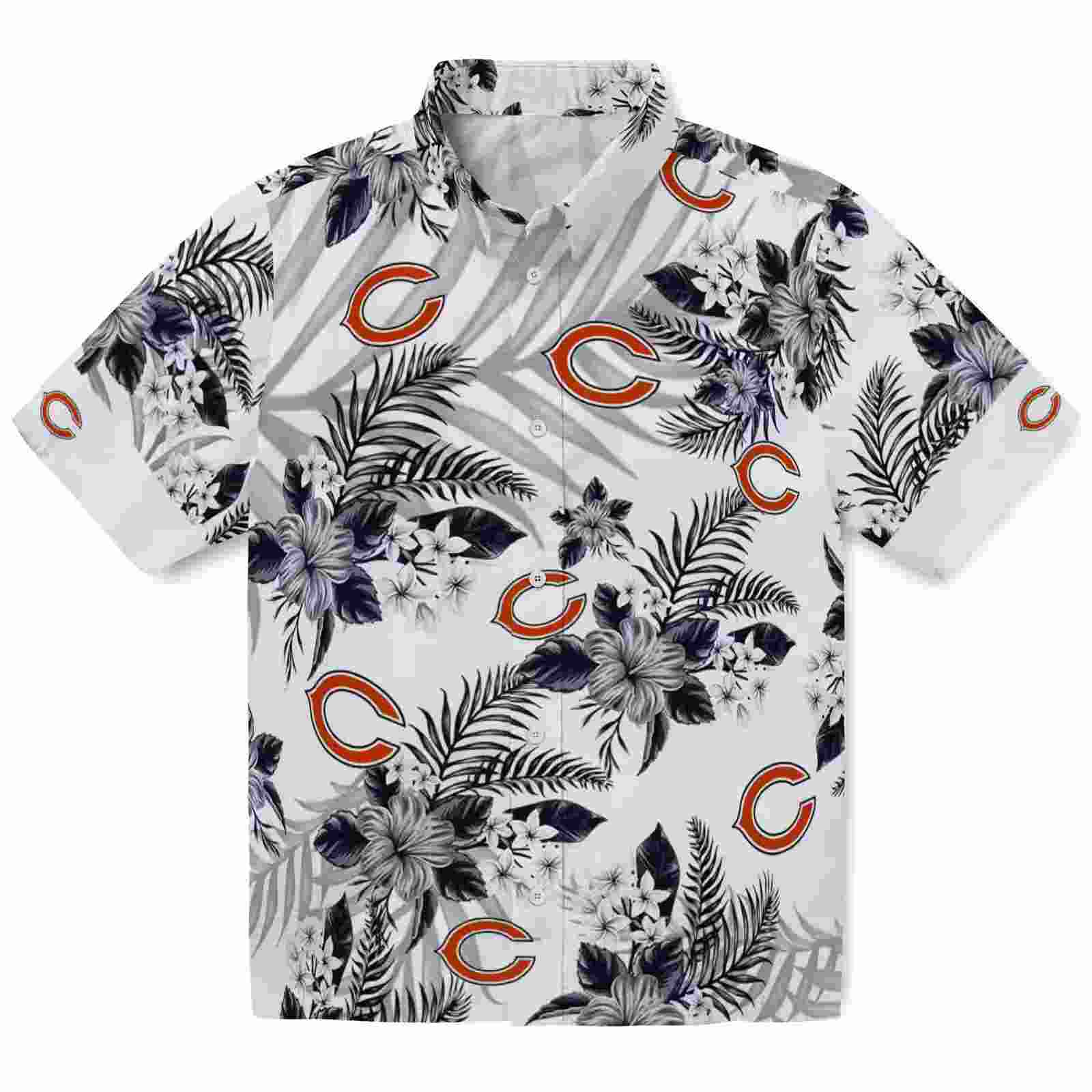 chicago bears hibiscus palm leaves blue white hawaiian shirt best selling