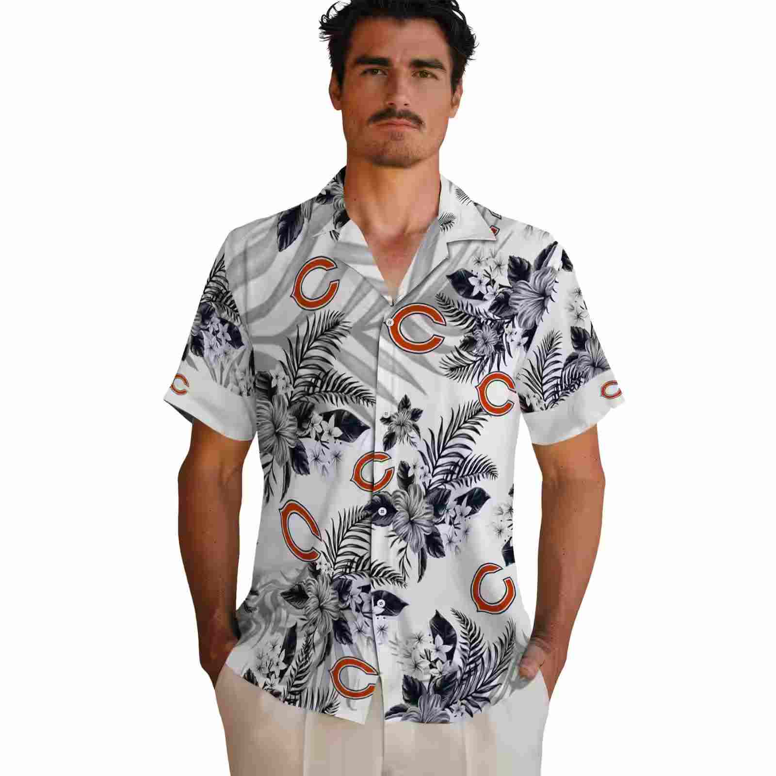 chicago bears hibiscus palm leaves blue white hawaiian shirt fashion forward