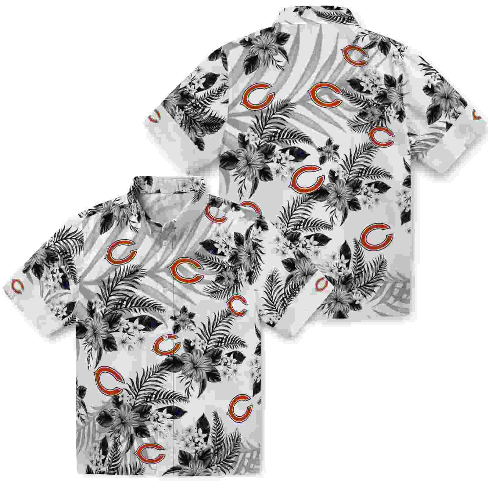 chicago bears hibiscus palm leaves blue white hawaiian shirt high quality