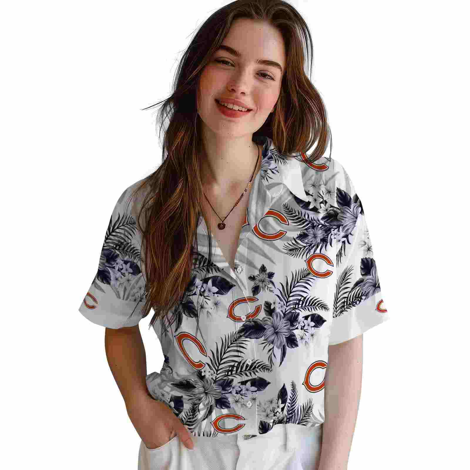 chicago bears hibiscus palm leaves blue white hawaiian shirt latest model