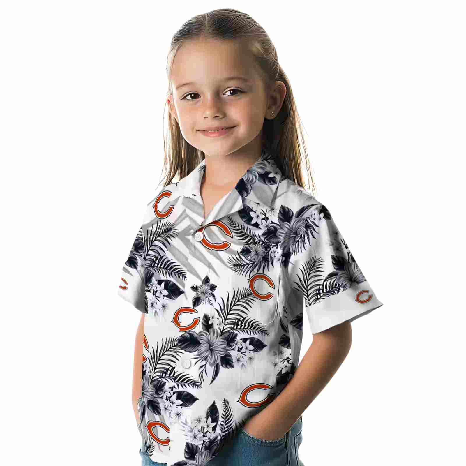 chicago bears hibiscus palm leaves blue white hawaiian shirt premium grade