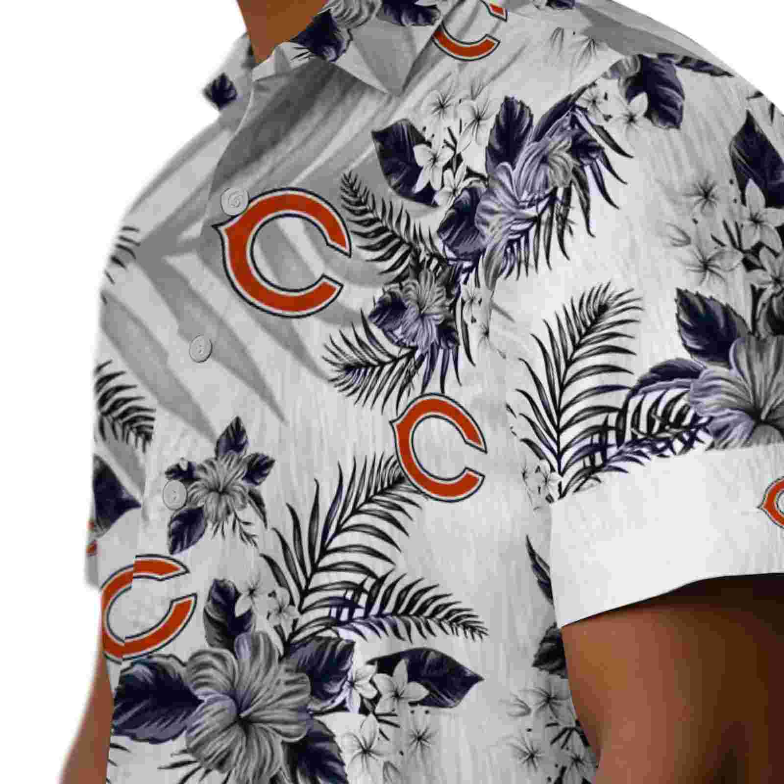 chicago bears hibiscus palm leaves blue white hawaiian shirt trendy