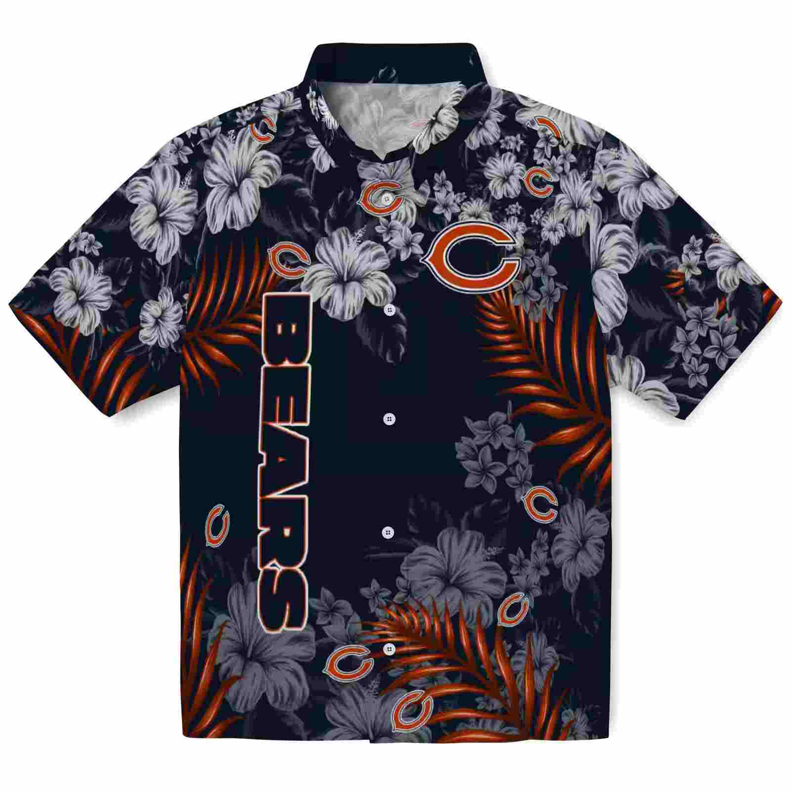 Chicago Bears Hibiscus Print Blue Hawaiian Shirt