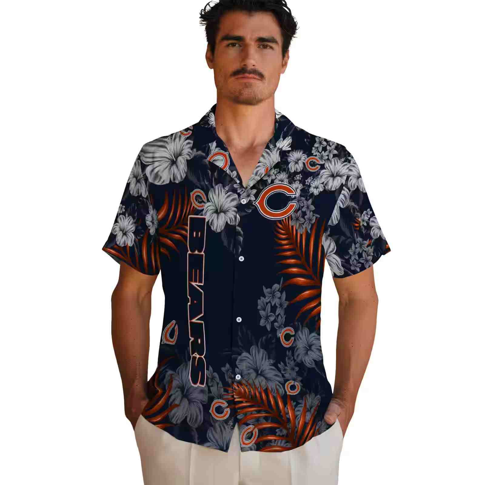 chicago bears hibiscus print blue hawaiian shirt fashion forward