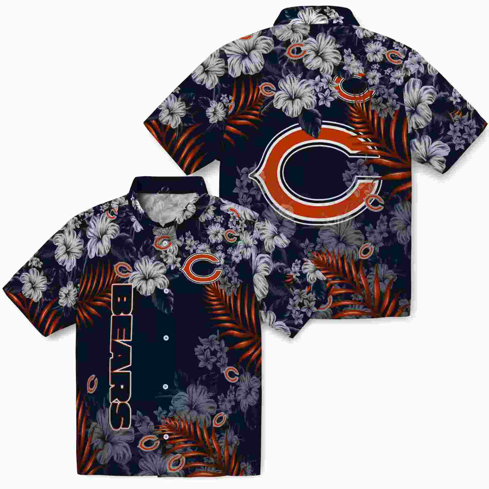 chicago bears hibiscus print blue hawaiian shirt high quality