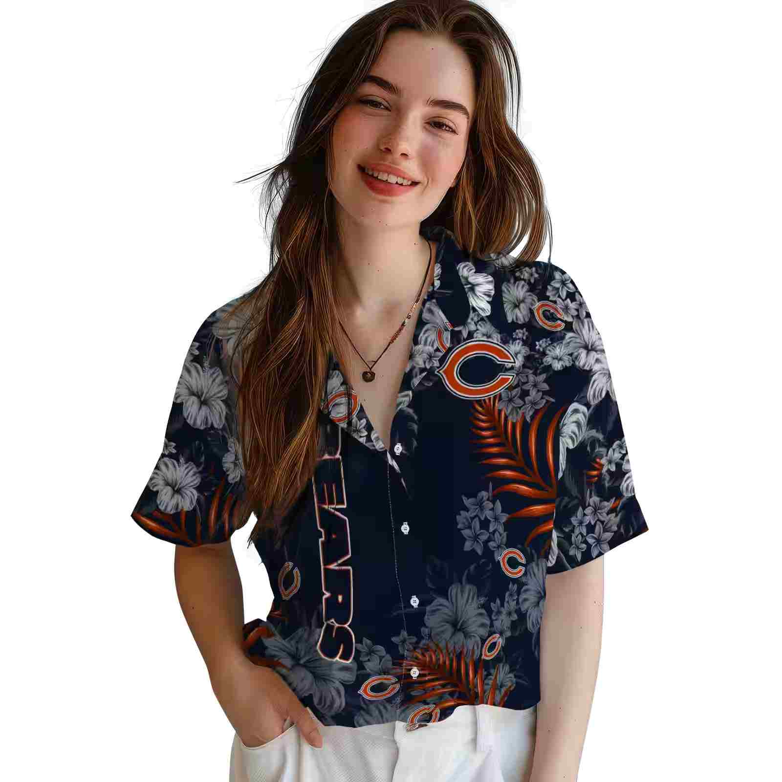 chicago bears hibiscus print blue hawaiian shirt latest model