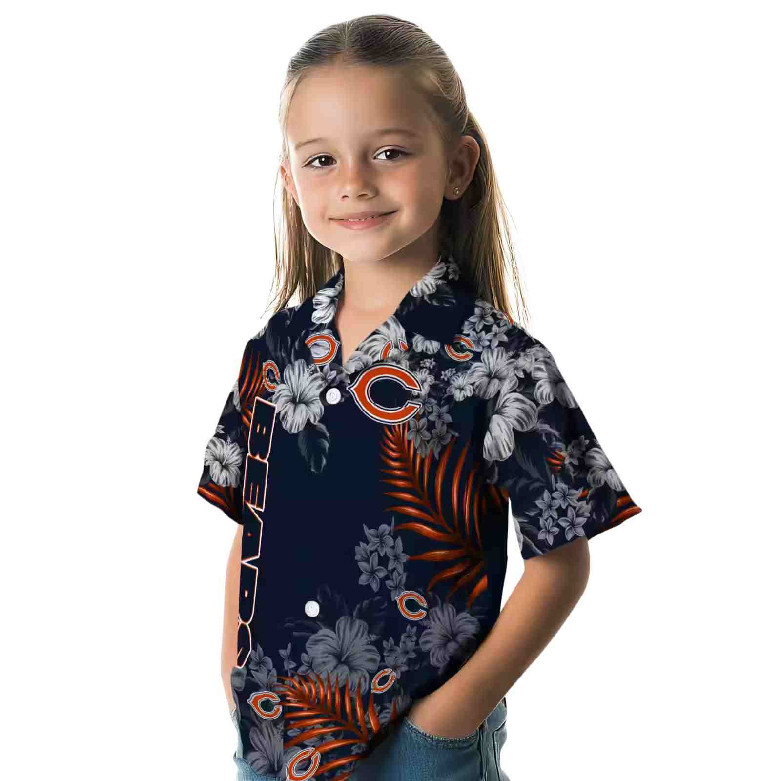 chicago bears hibiscus print blue hawaiian shirt premium grade