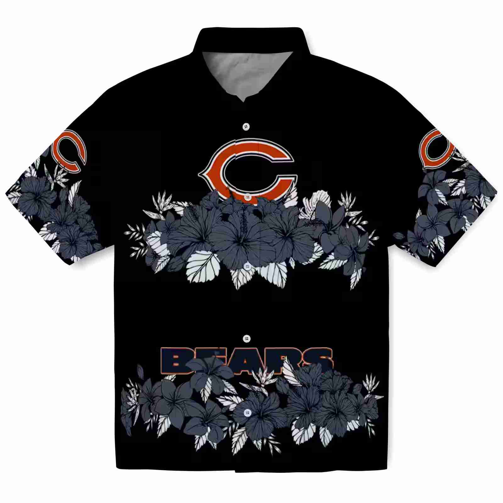 Chicago Bears Hibiscus Stripe Blue Black Hawaiian Shirt