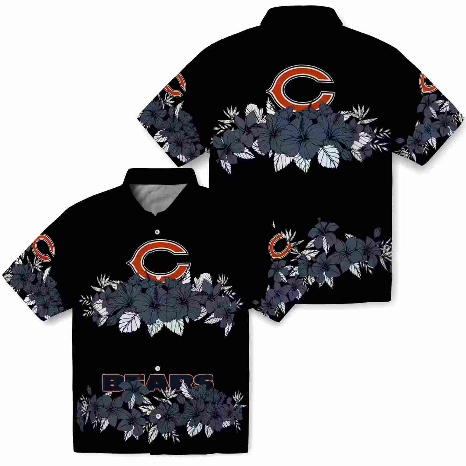 chicago bears hibiscus stripe blue black hawaiian shirt high quality