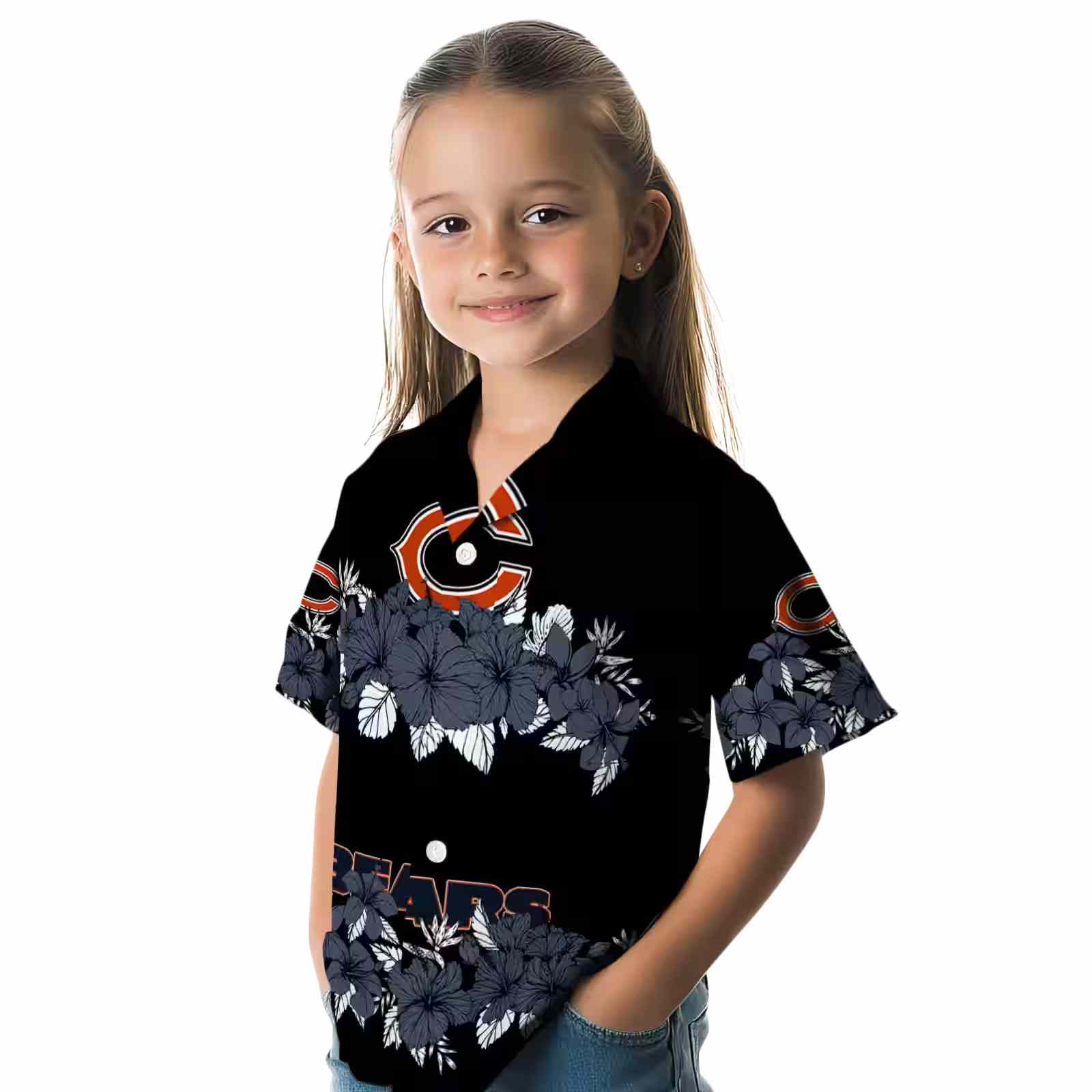 chicago bears hibiscus stripe blue black hawaiian shirt premium grade