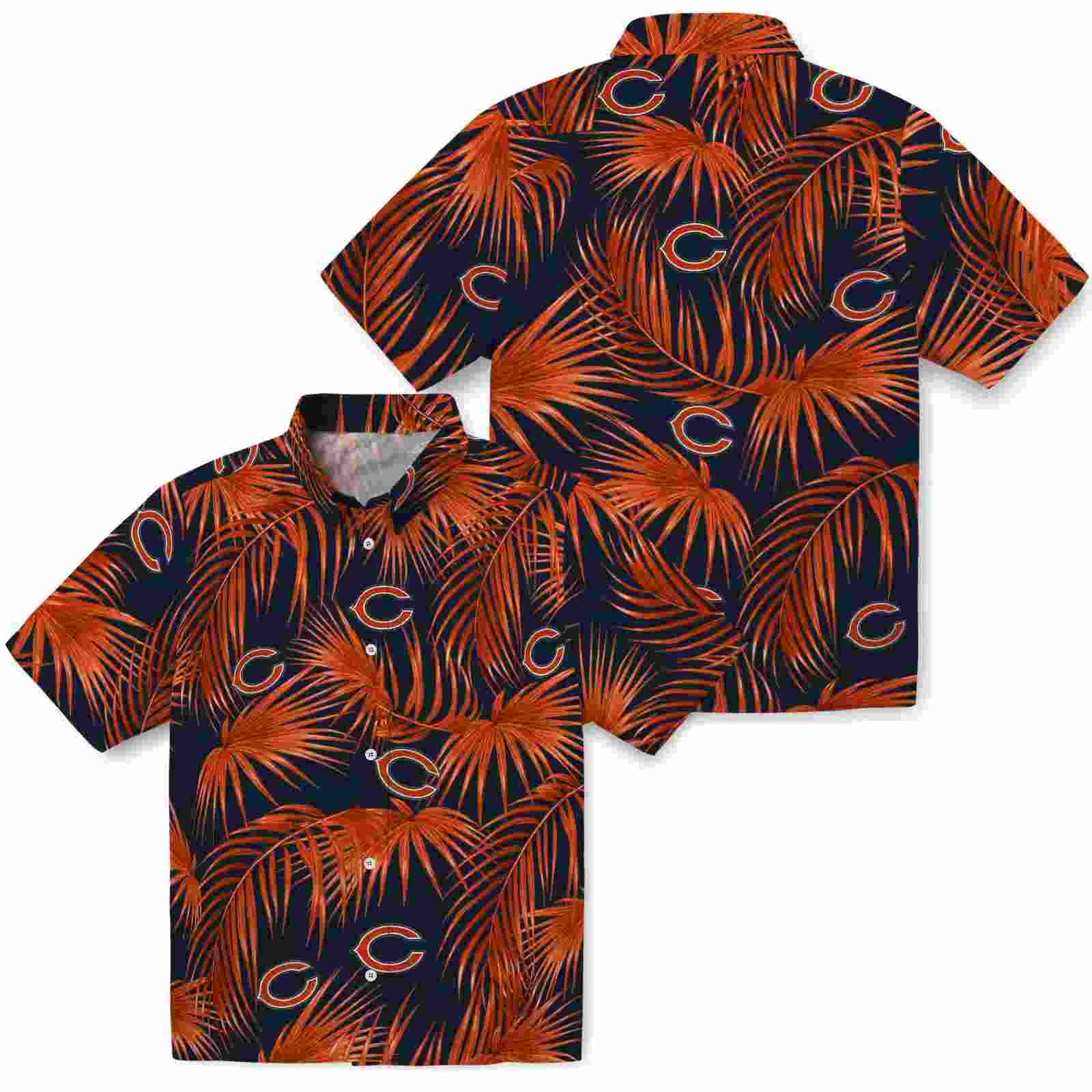 chicago bears leafy palms blue hawaiian shirt high quality