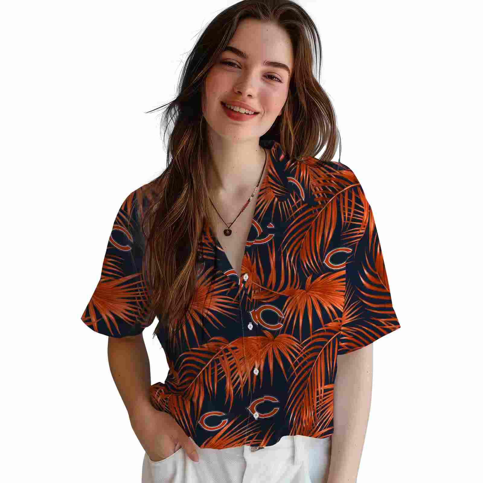 chicago bears leafy palms blue hawaiian shirt latest model