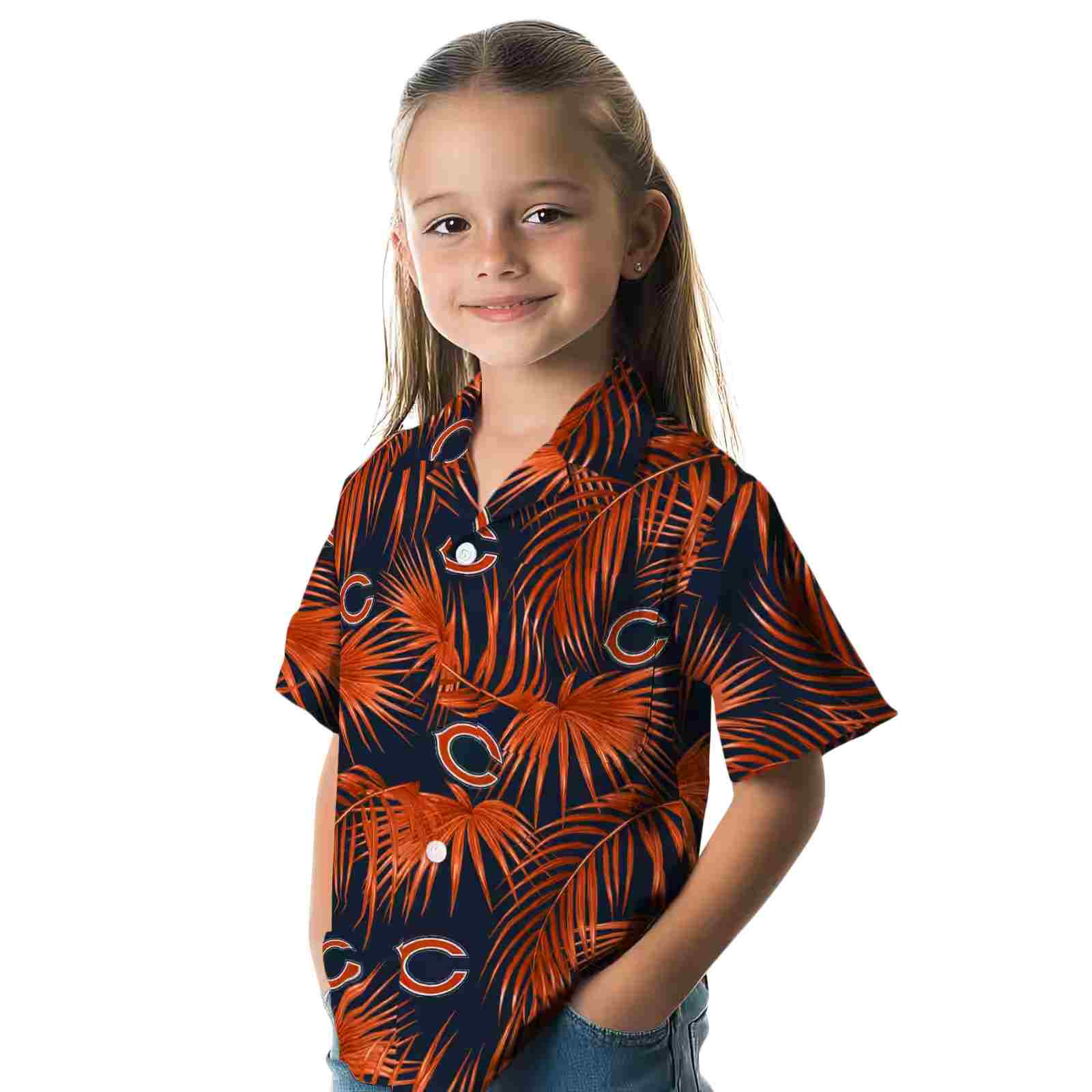 chicago bears leafy palms blue hawaiian shirt premium grade