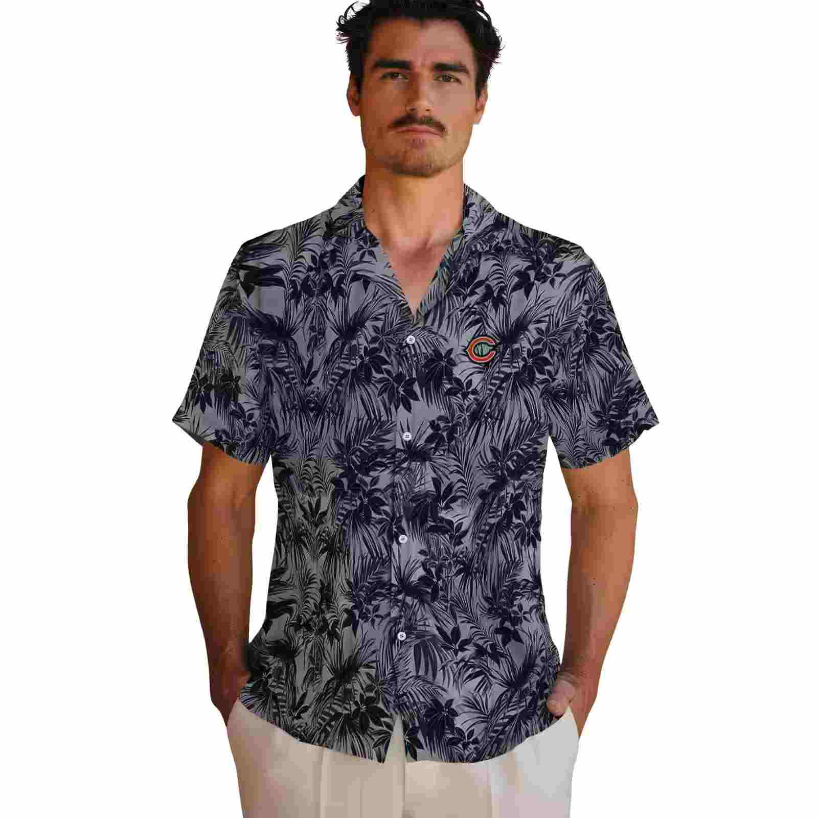 chicago bears leafy pattern blue hawaiian shirt fashion forward