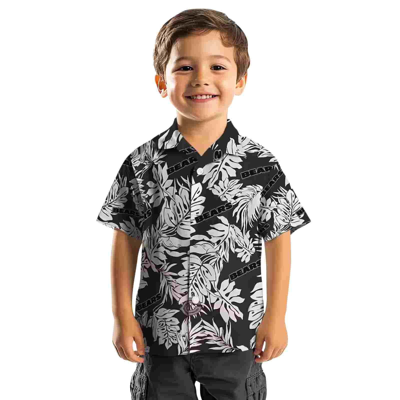 chicago bears monstera leaf pattern black hawaiian shirt top rated