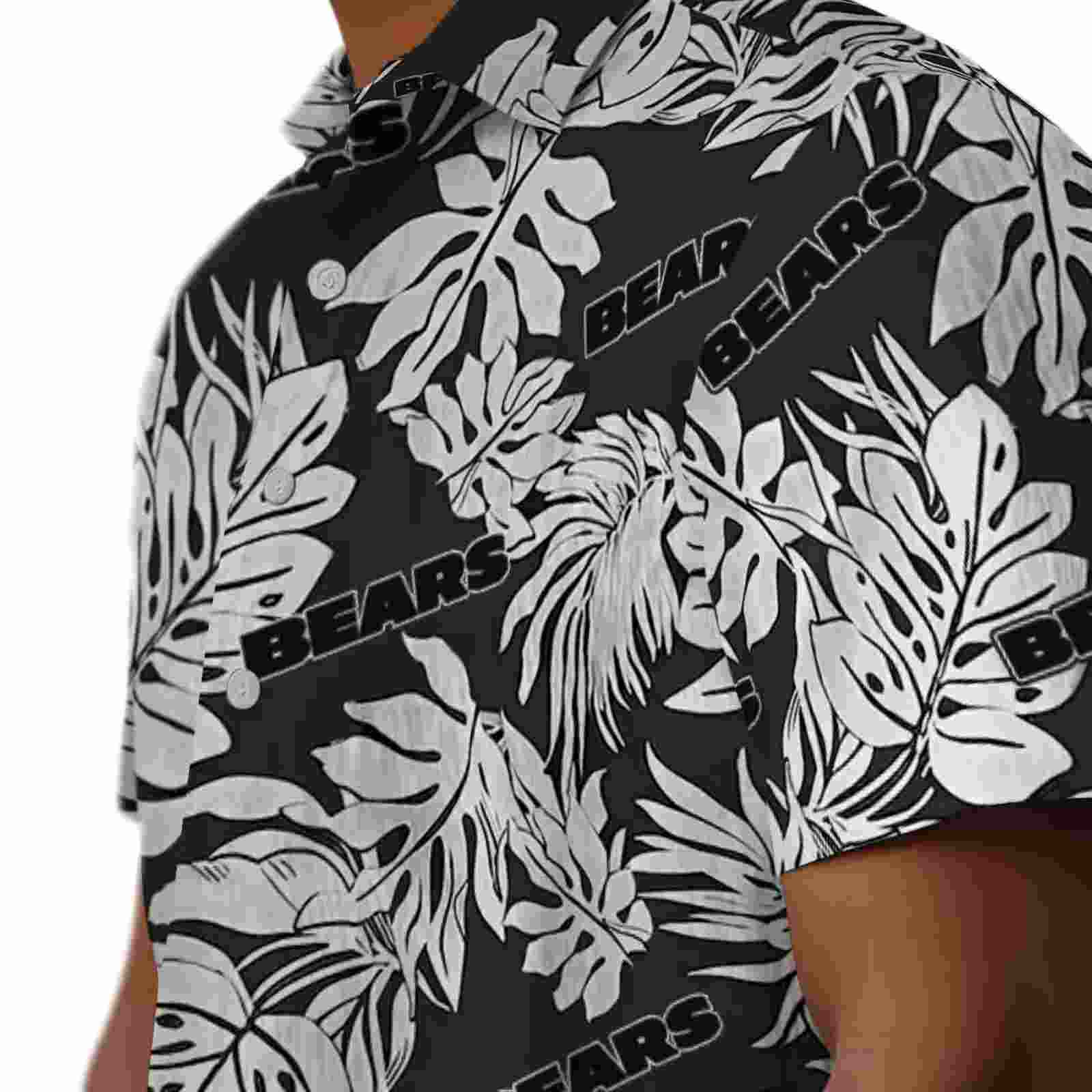 chicago bears monstera leaf pattern black hawaiian shirt trendy