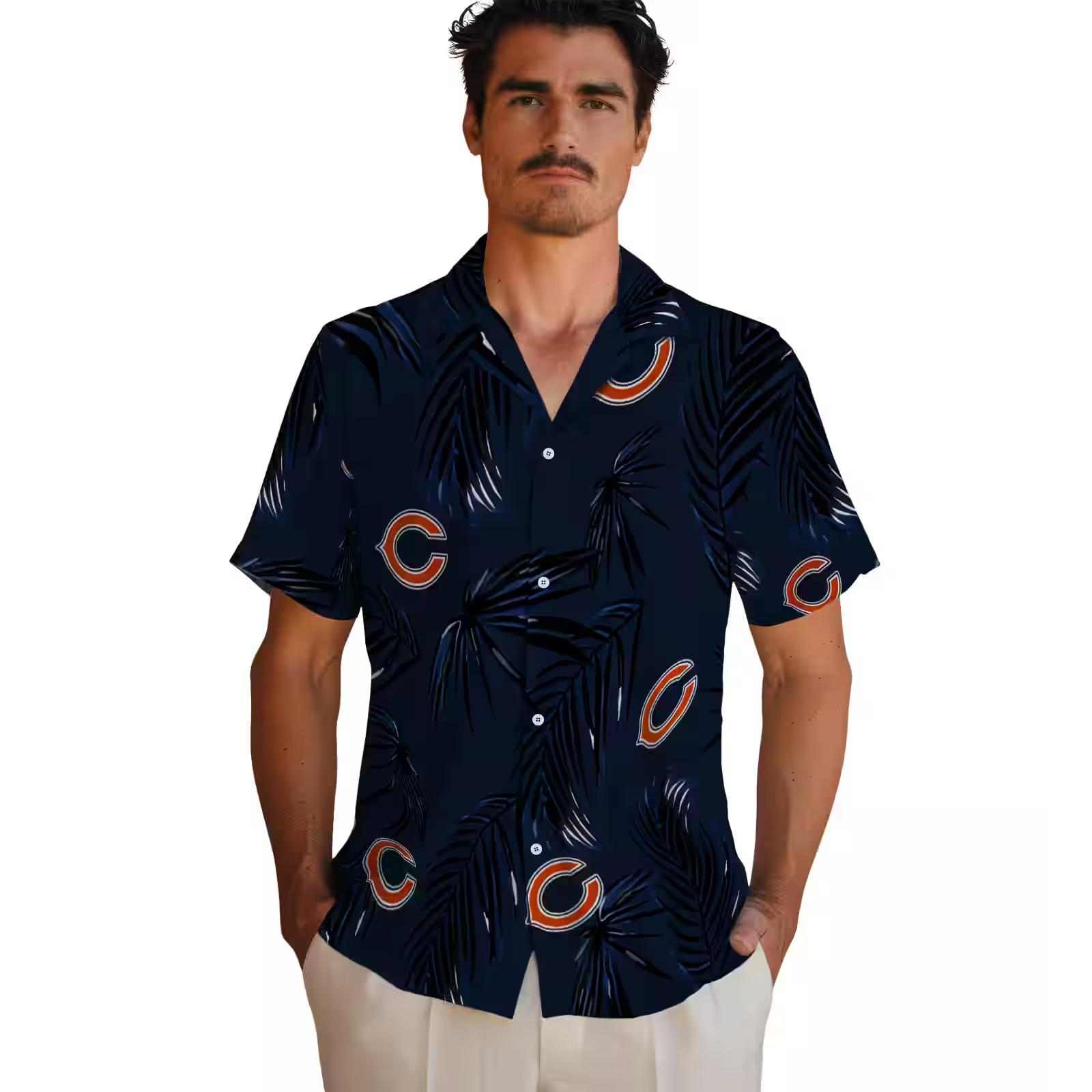 chicago bears palm leaf blue hawaiian shirt fashion forward