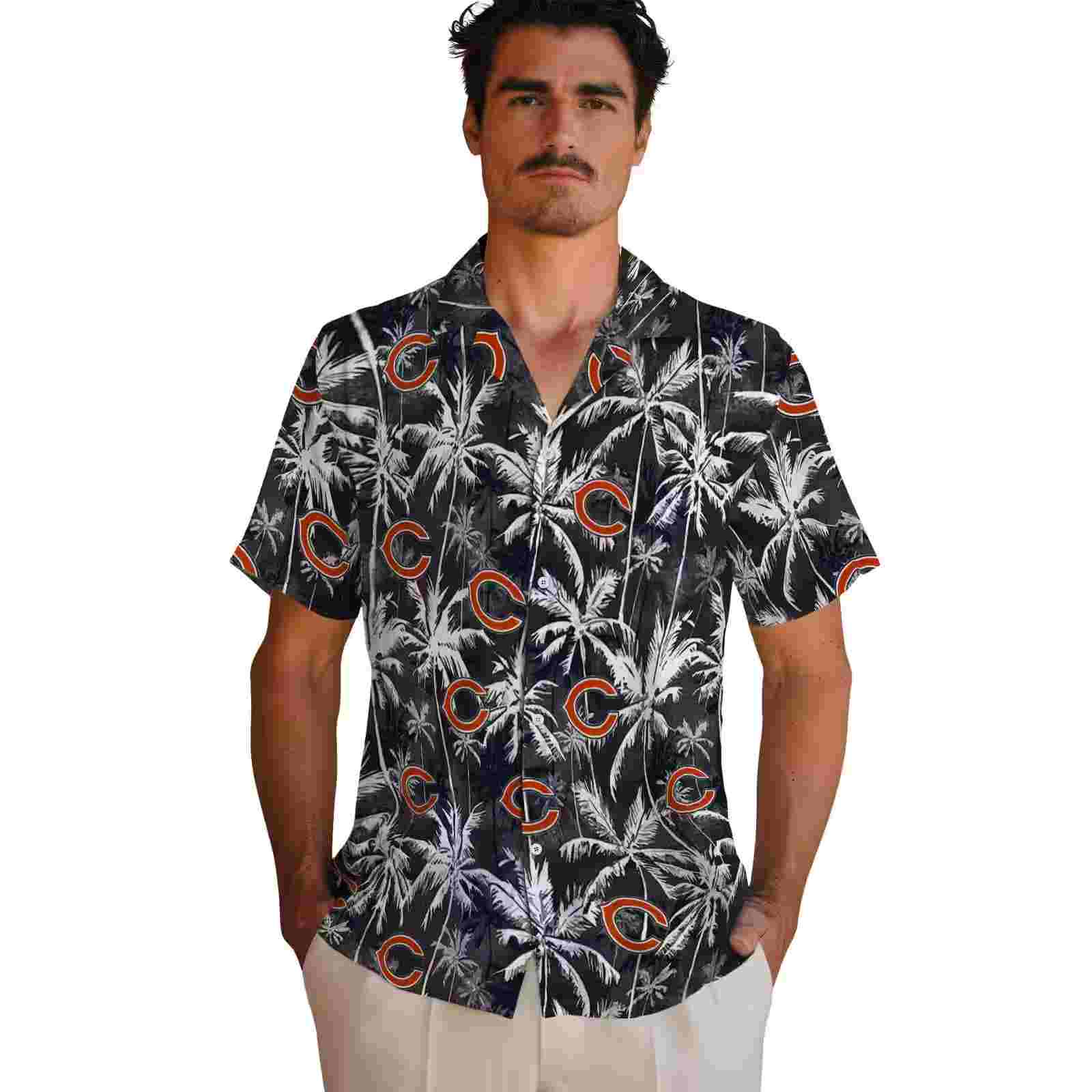 chicago bears palm pattern blue black hawaiian shirt fashion forward