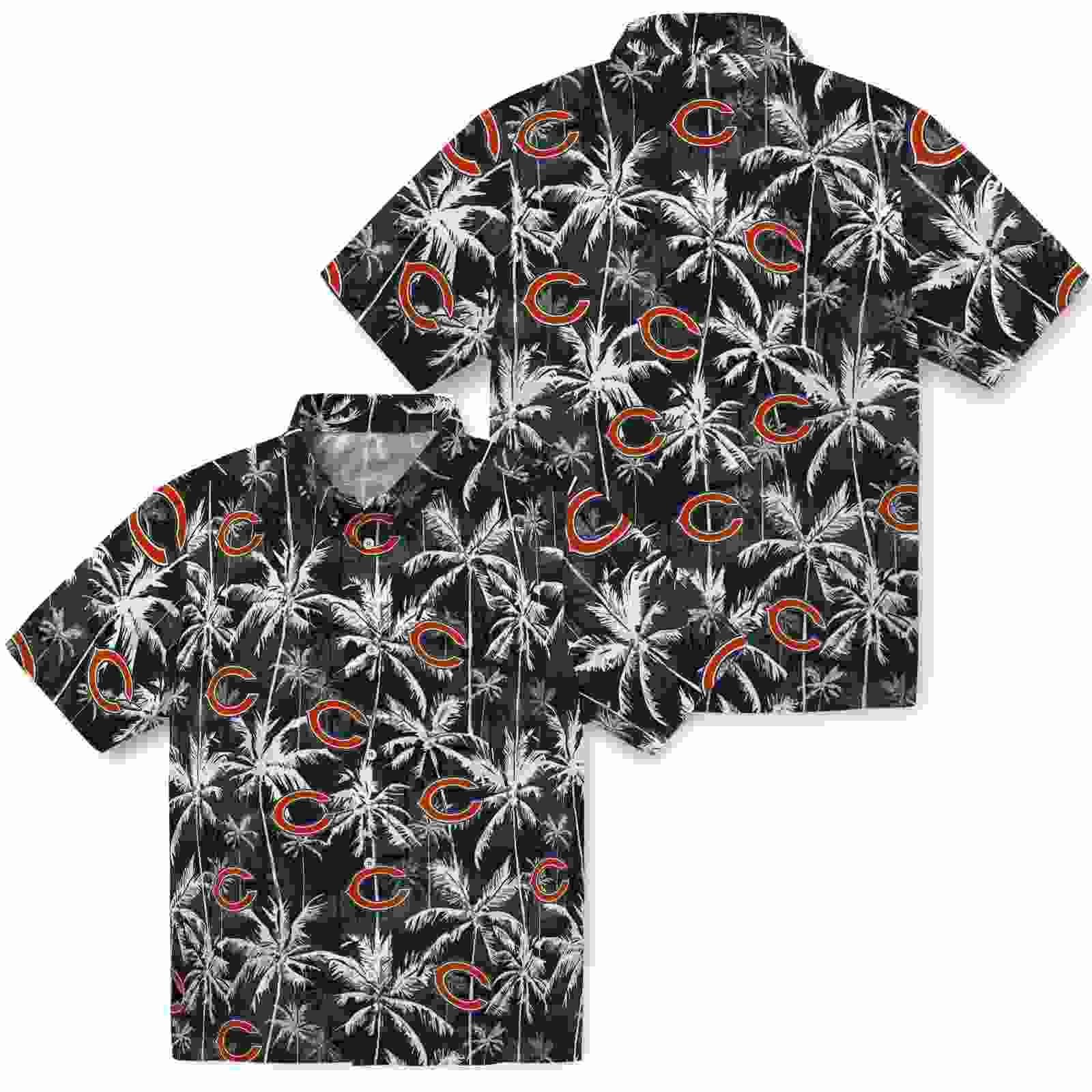 chicago bears palm pattern blue black hawaiian shirt high quality