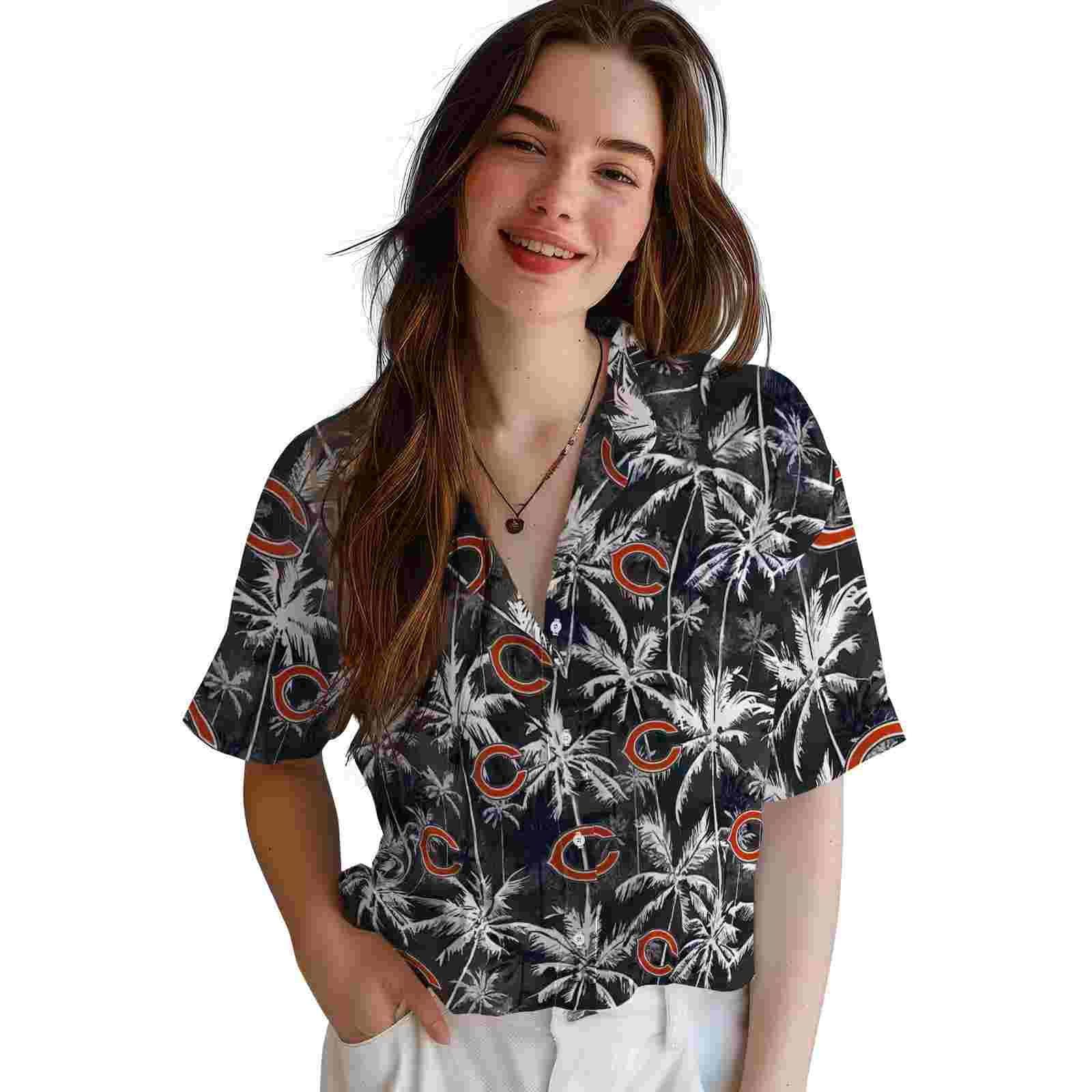 chicago bears palm pattern blue black hawaiian shirt latest model