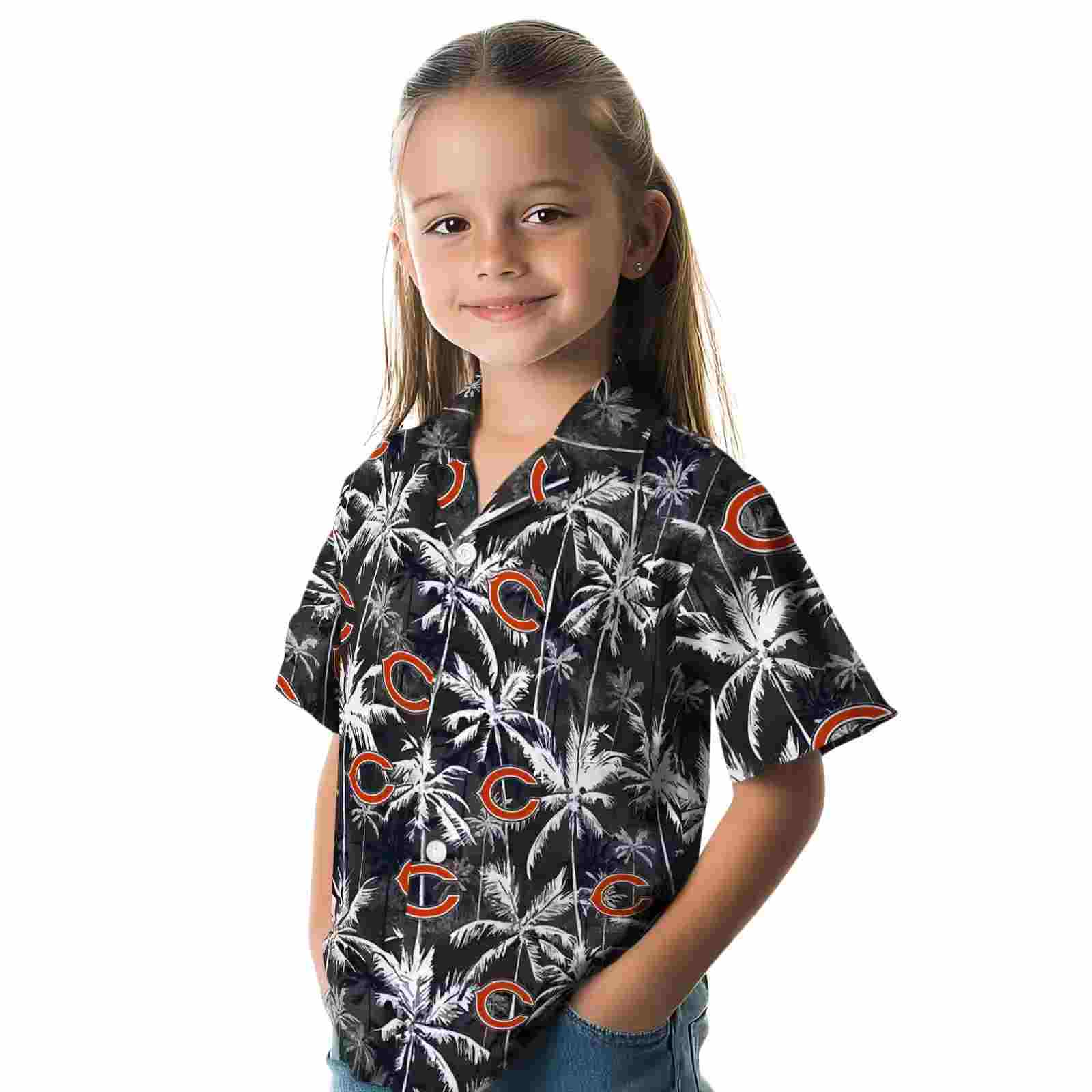 chicago bears palm pattern blue black hawaiian shirt premium grade