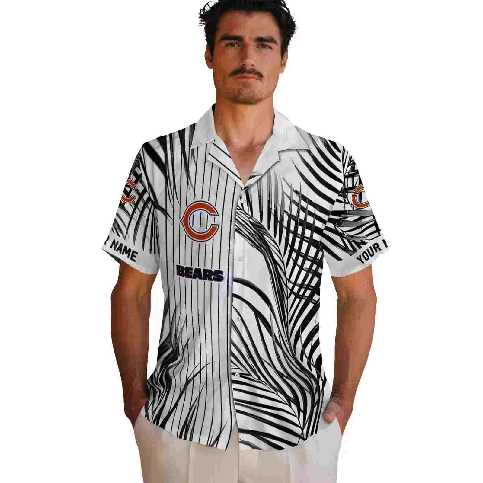 chicago bears palm stripes blue black white hawaiian shirt fashion forward