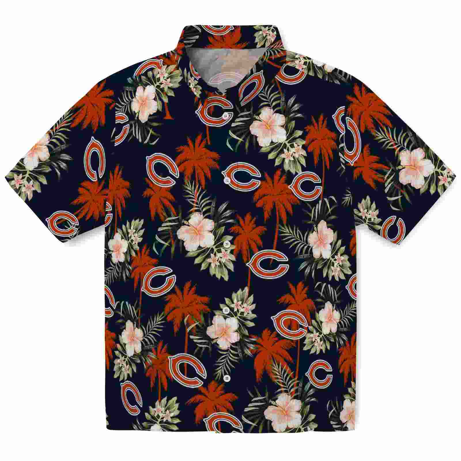 Chicago Bears Palm Tree Flower Blue Hawaiian Shirt