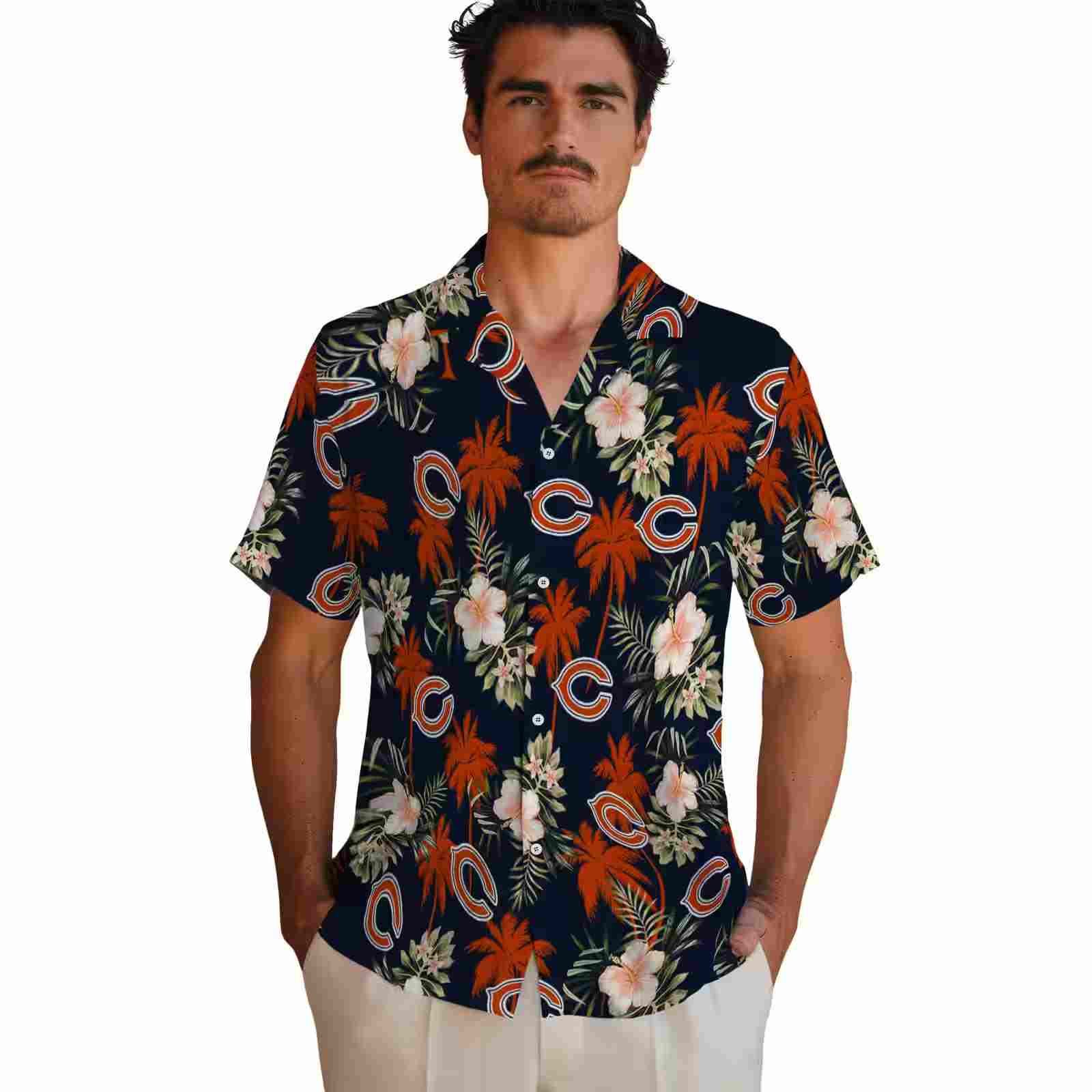 chicago bears palm tree flower blue hawaiian shirt fashion forward