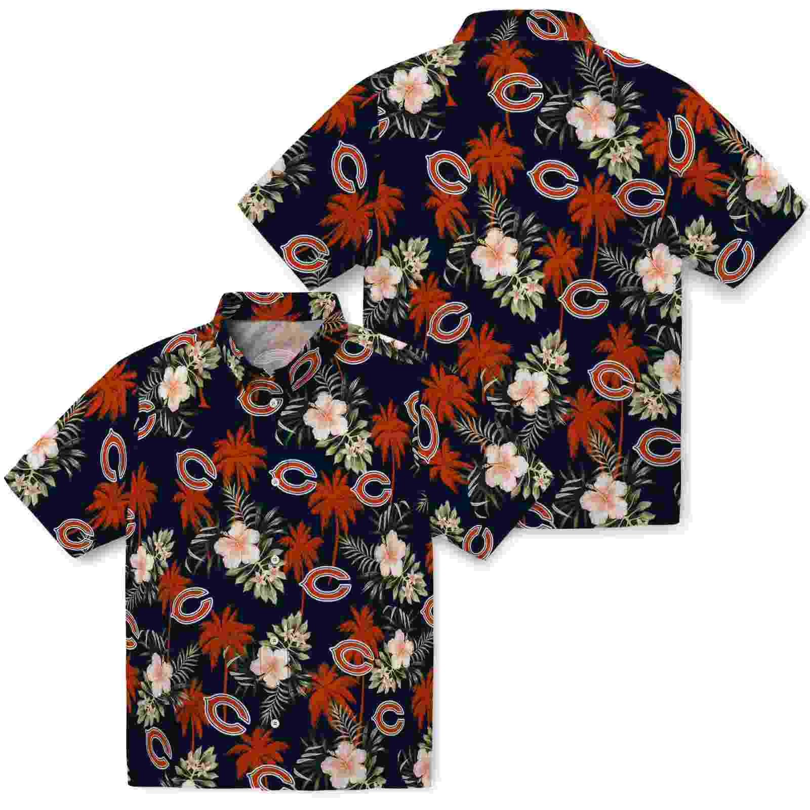 chicago bears palm tree flower blue hawaiian shirt high quality